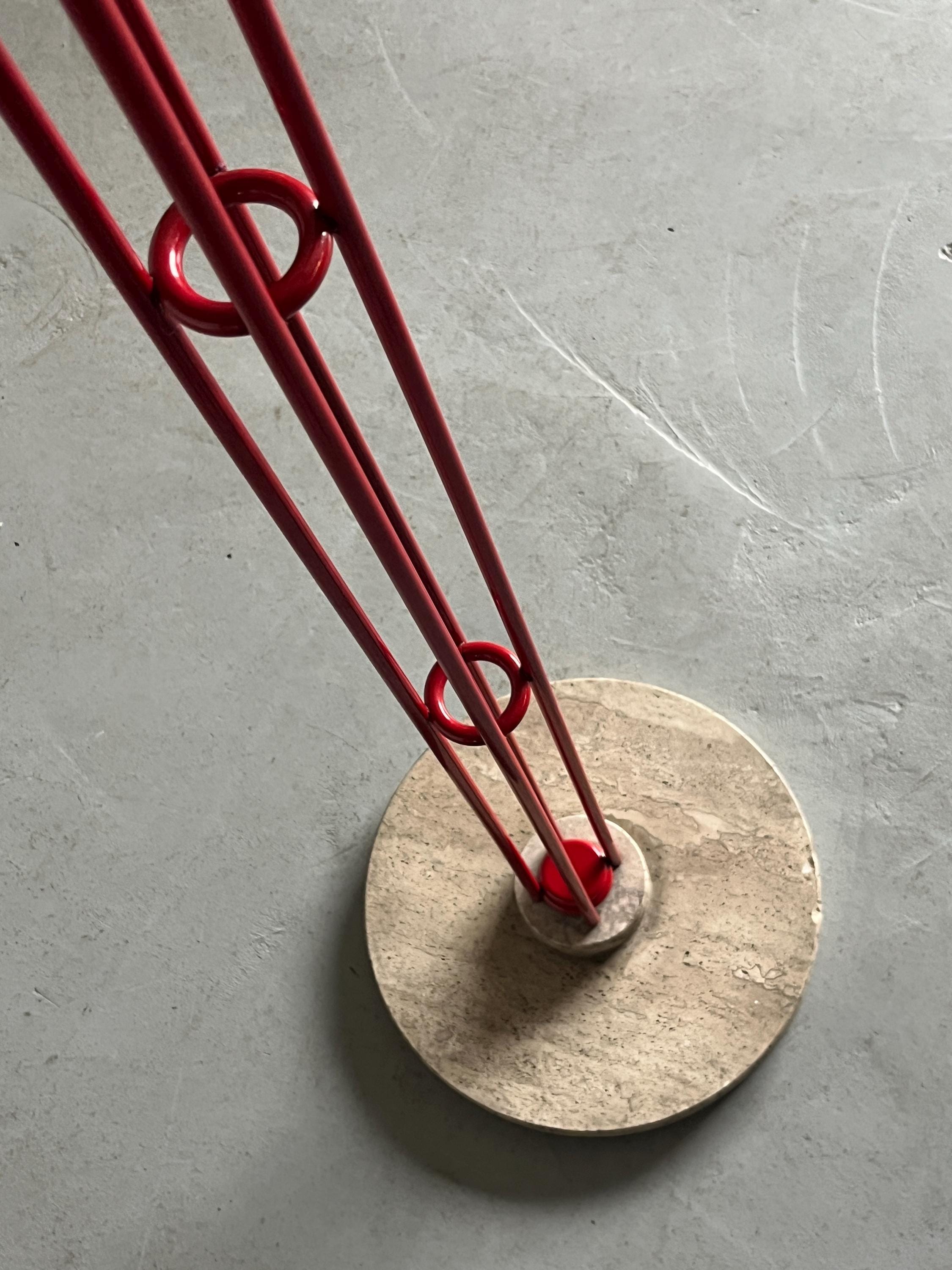Postmodern Coat Hanger in Red Wrought Iron and Travertine