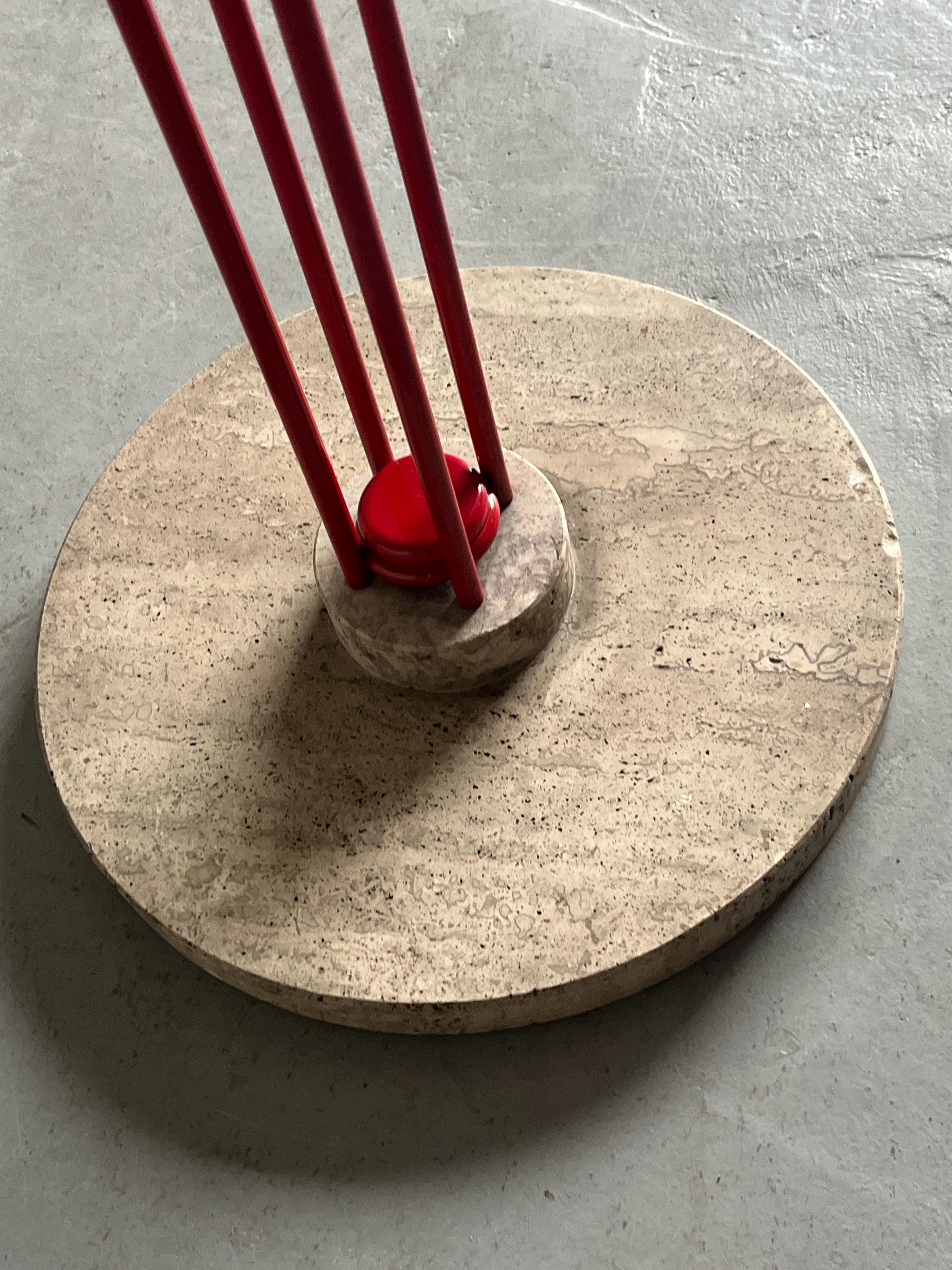 Postmodern Coat Hanger in Red Wrought Iron and Travertine