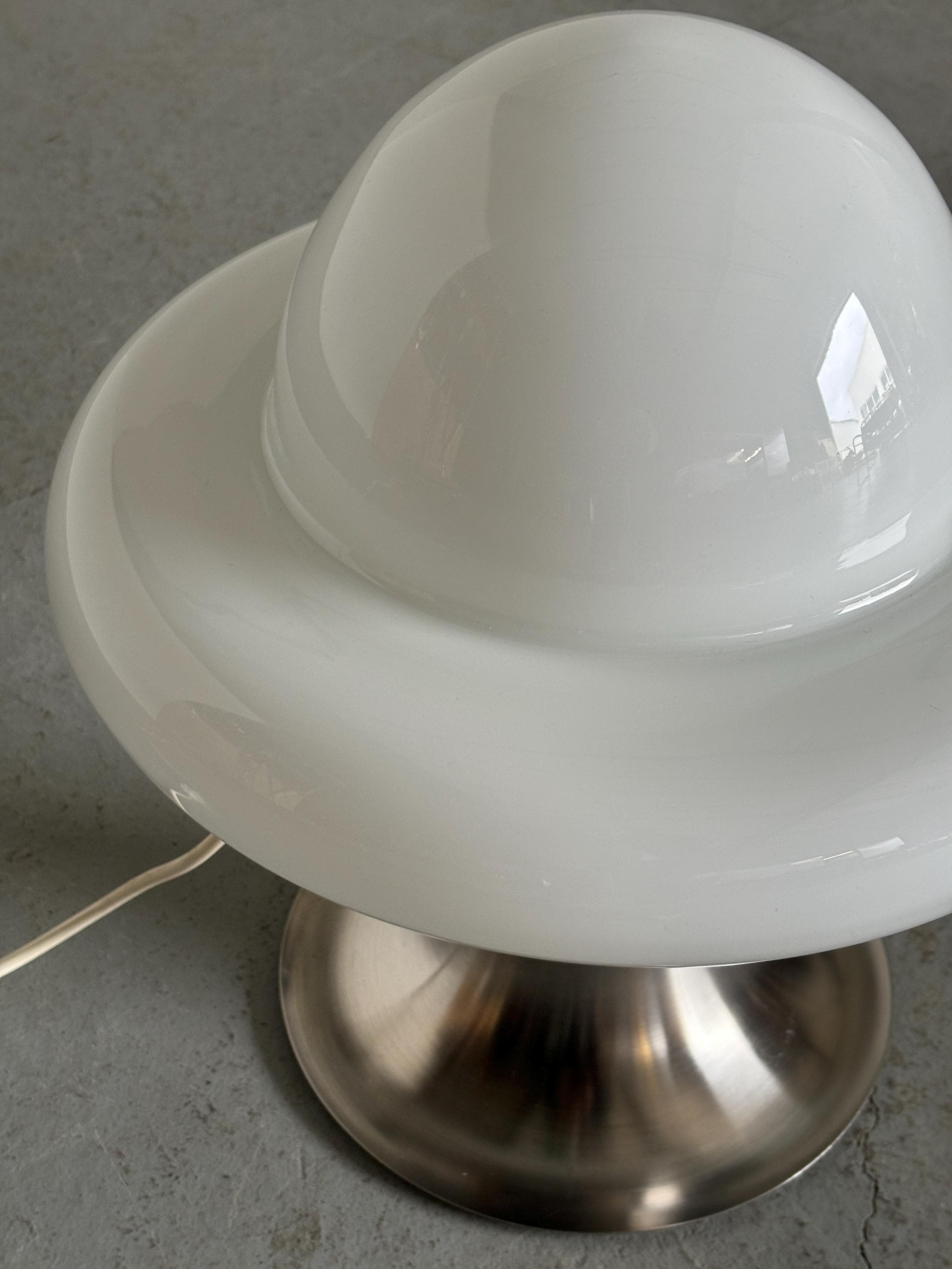 Space Age Desk Lamp in White Opal Glass and Chromed Steel
