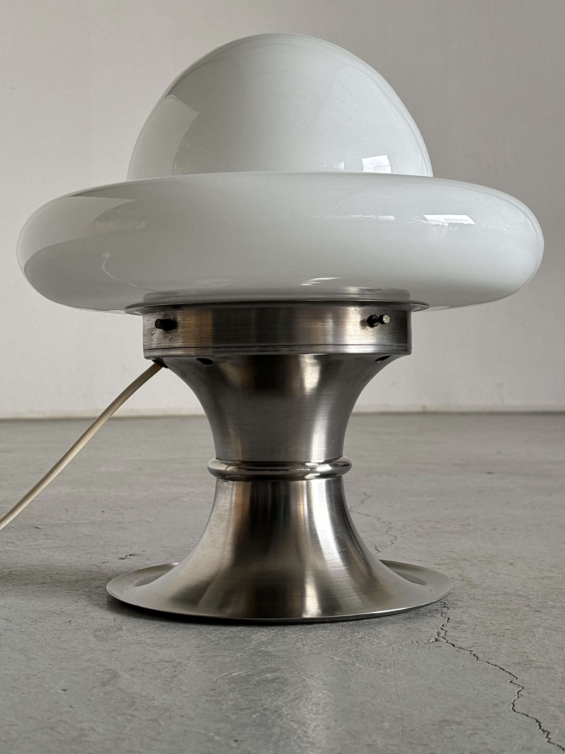 Space Age Desk Lamp in White Opal Glass and Chromed Steel
