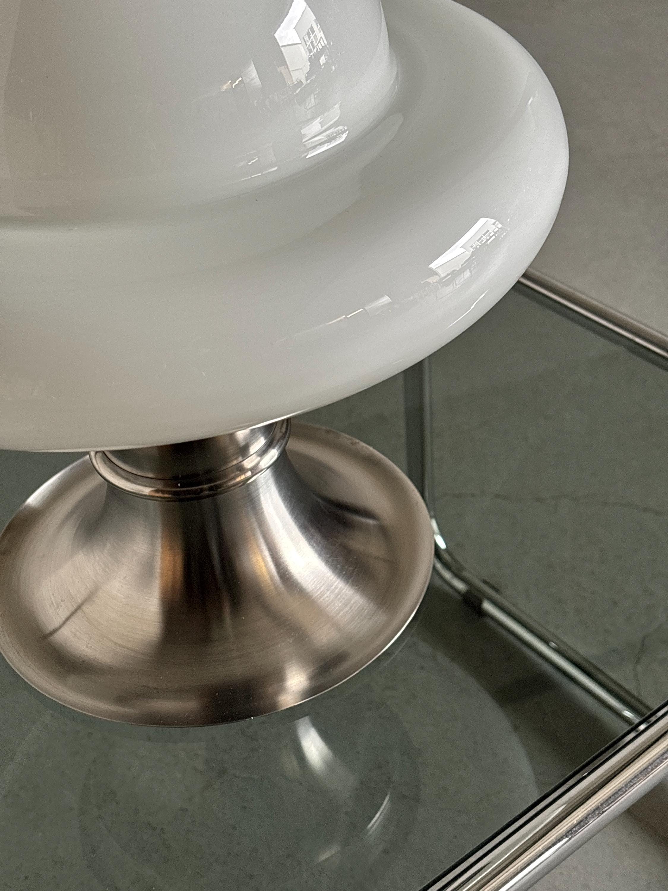 Space Age Desk Lamp in White Opal Glass and Chromed Steel