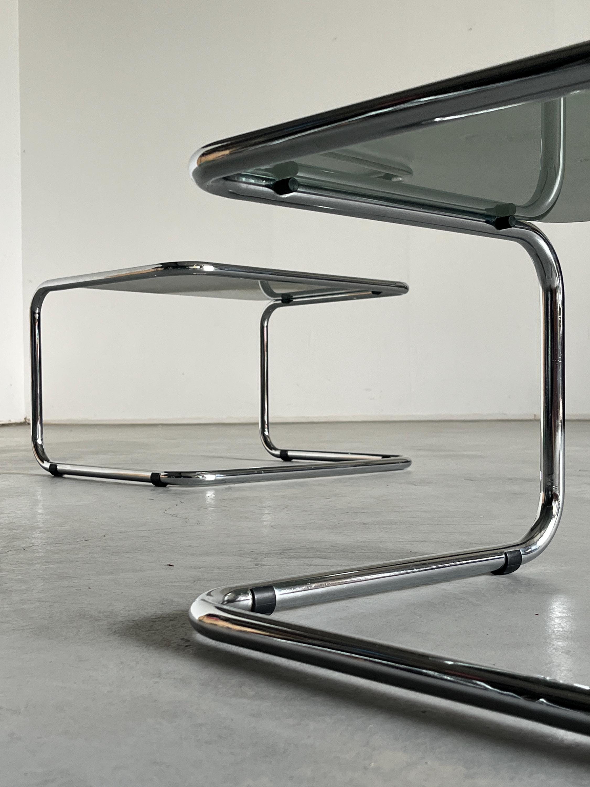 Tubular Steel and Smoked Glass Nesting Coffee Tables