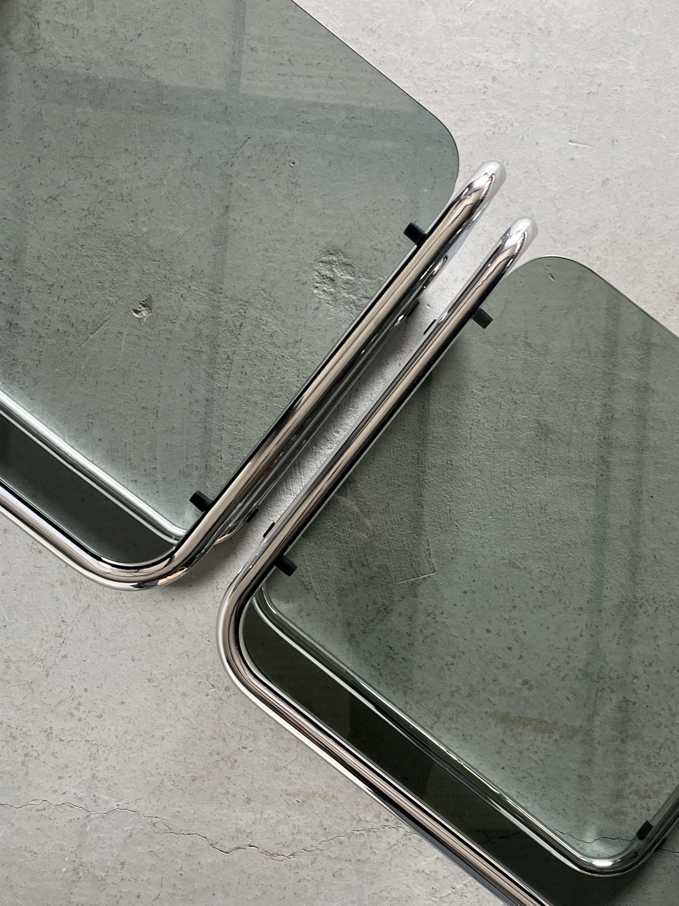 Tubular Steel and Smoked Glass Nesting Coffee Tables