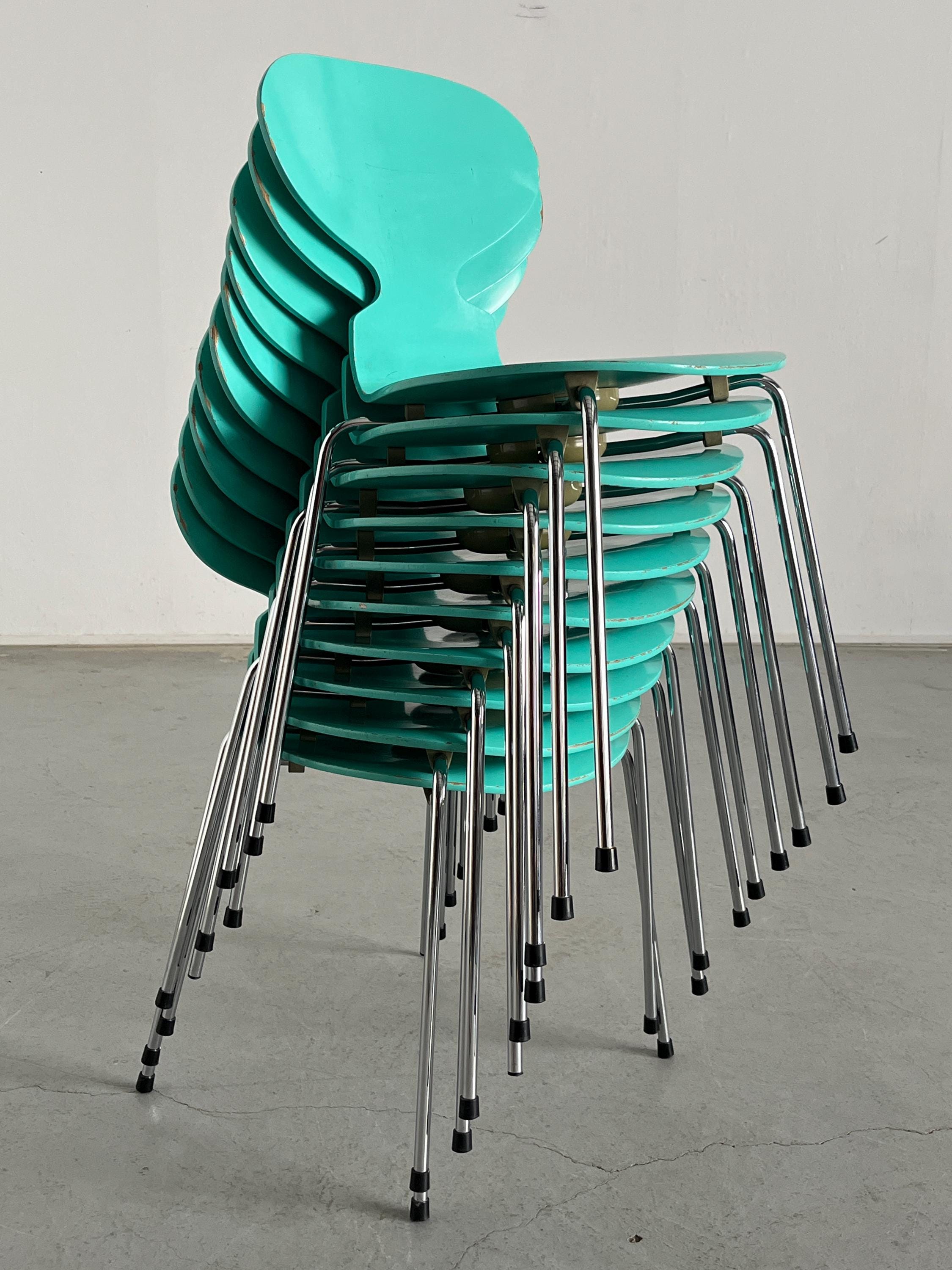‘Ant’ Chairs in Rare Turquoise Colourway by Arne Jacobsen for Fritz Hansen