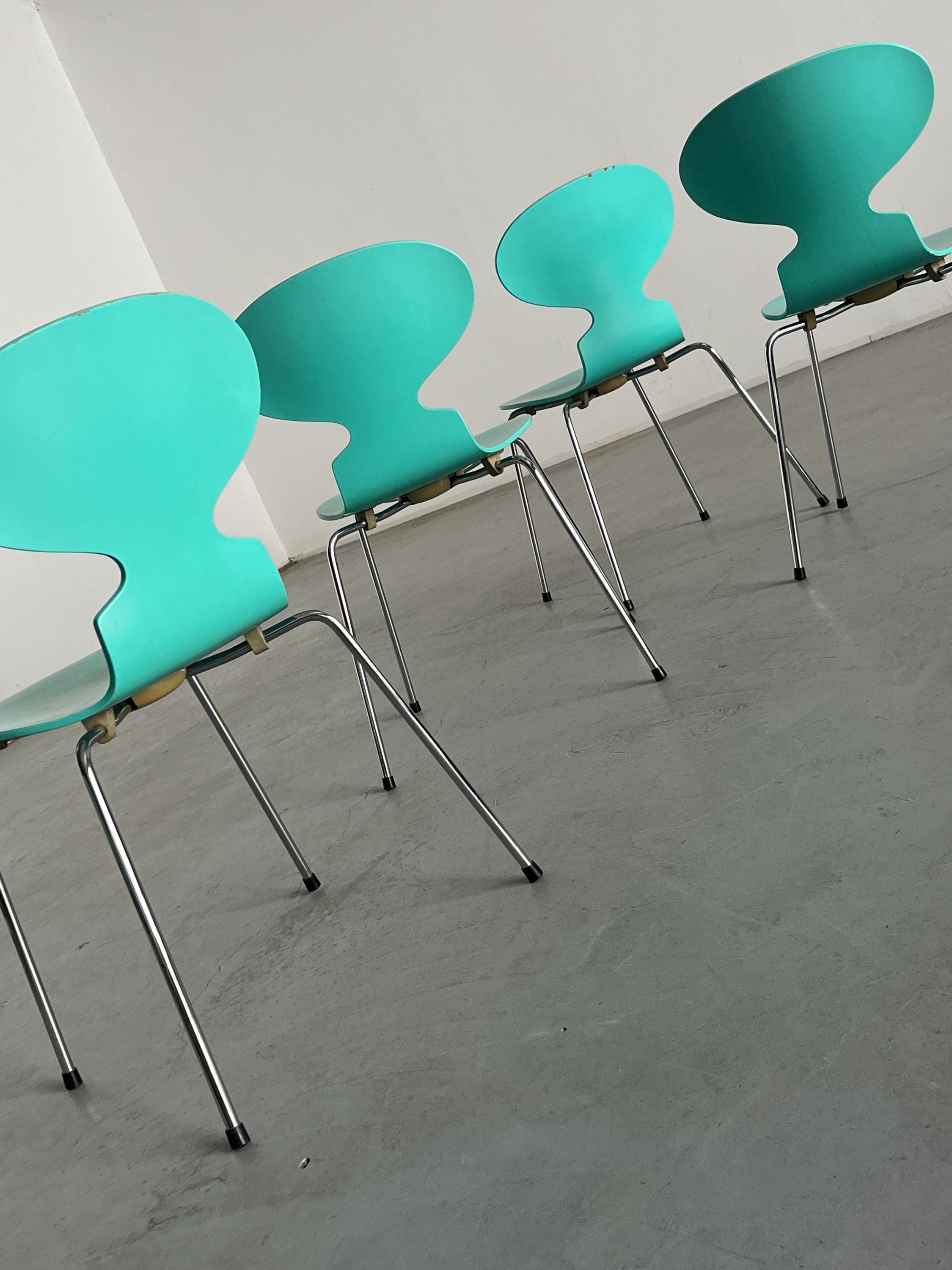 ‘Ant’ Chairs in Rare Turquoise Colourway by Arne Jacobsen for Fritz Hansen