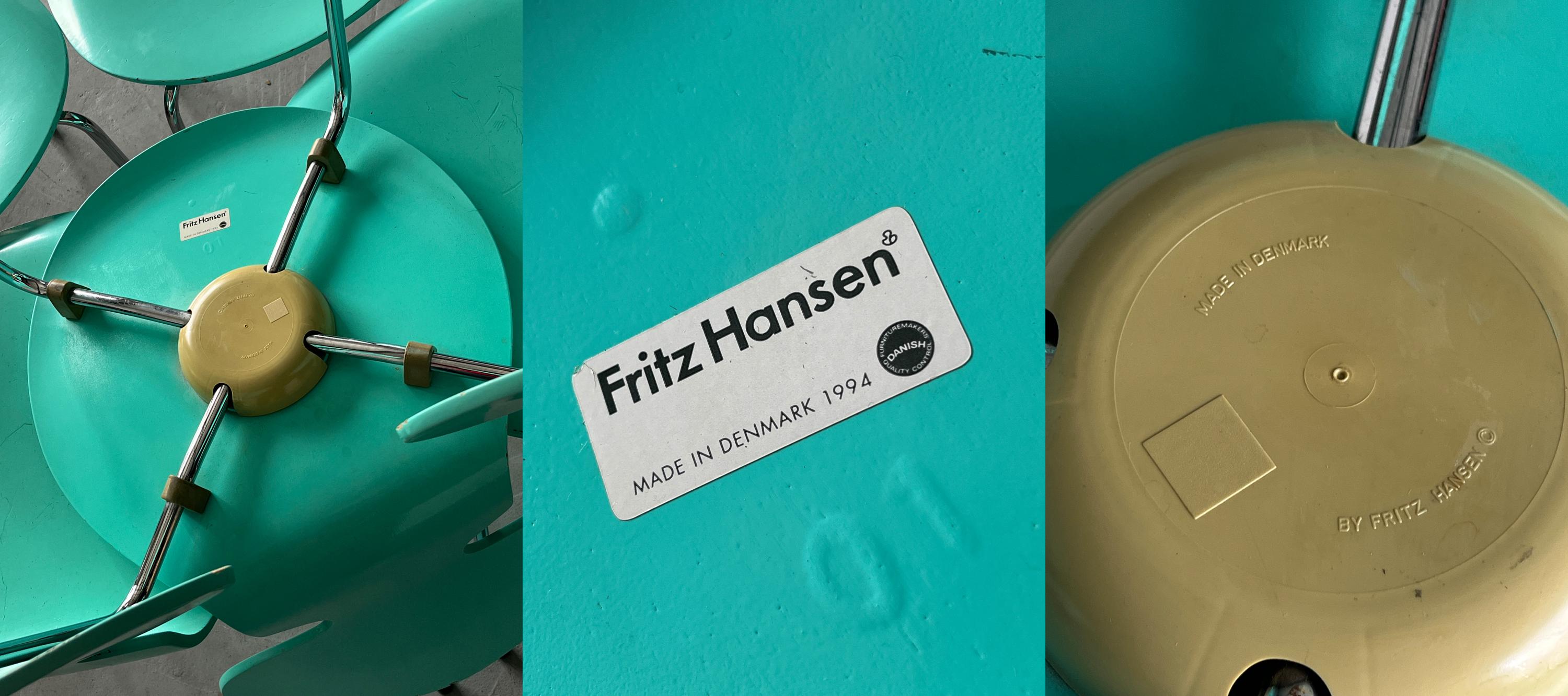 ‘Ant’ Chairs in Rare Turquoise Colourway by Arne Jacobsen for Fritz Hansen