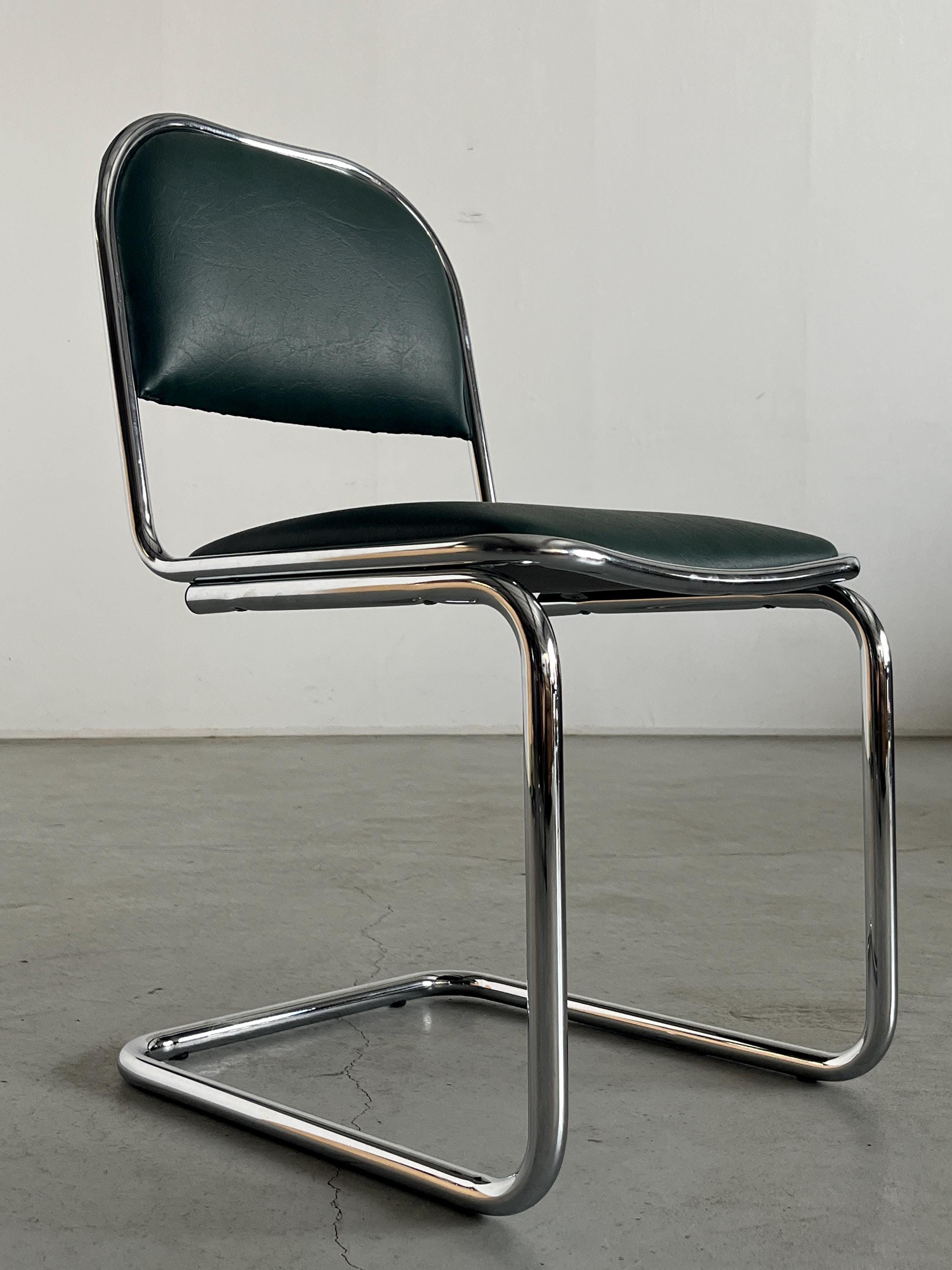 Bauhaus Design and Green Faux Leather Cantilever Chair
