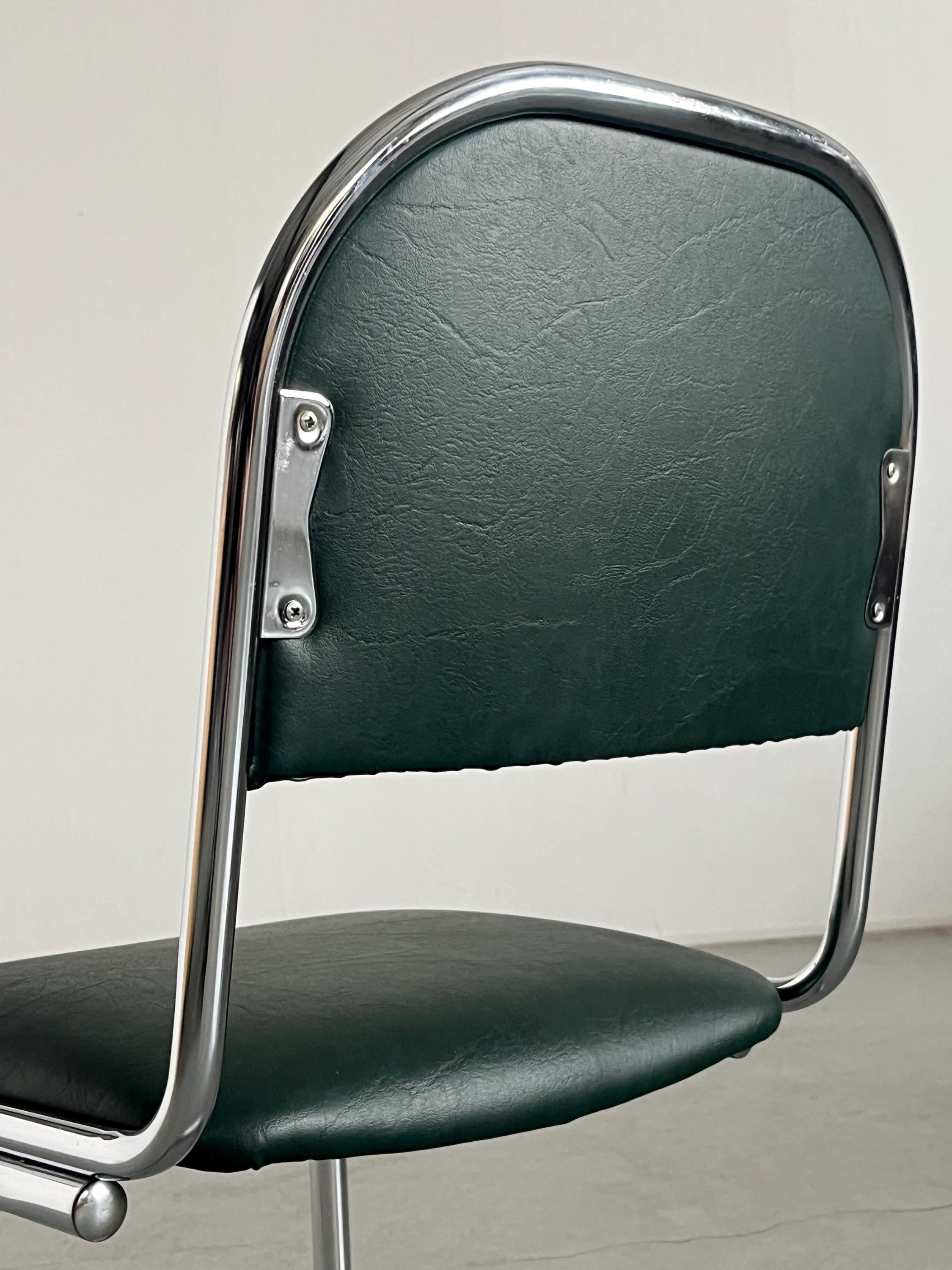 Bauhaus Design and Green Faux Leather Cantilever Chair