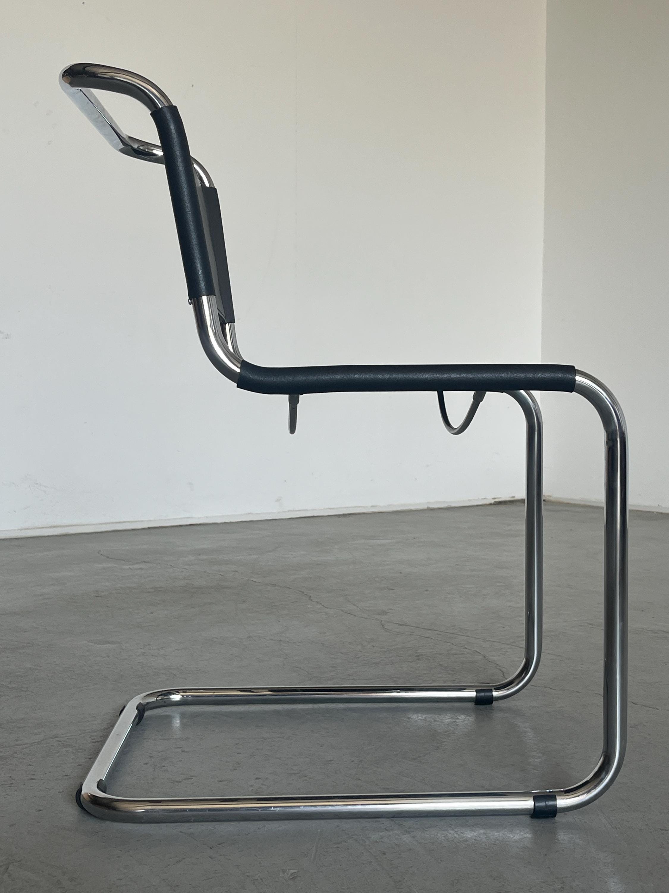 Mart Stam S33 Design Cantilever Tubular Steel and Faux Leather Chair