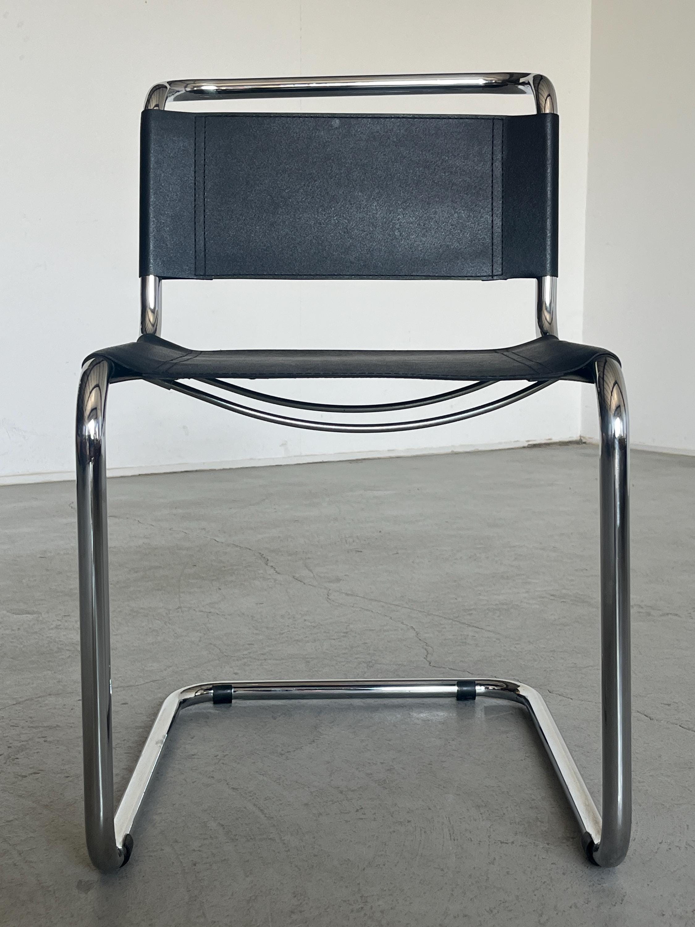 Mart Stam S33 Design Cantilever Tubular Steel and Faux Leather Chair