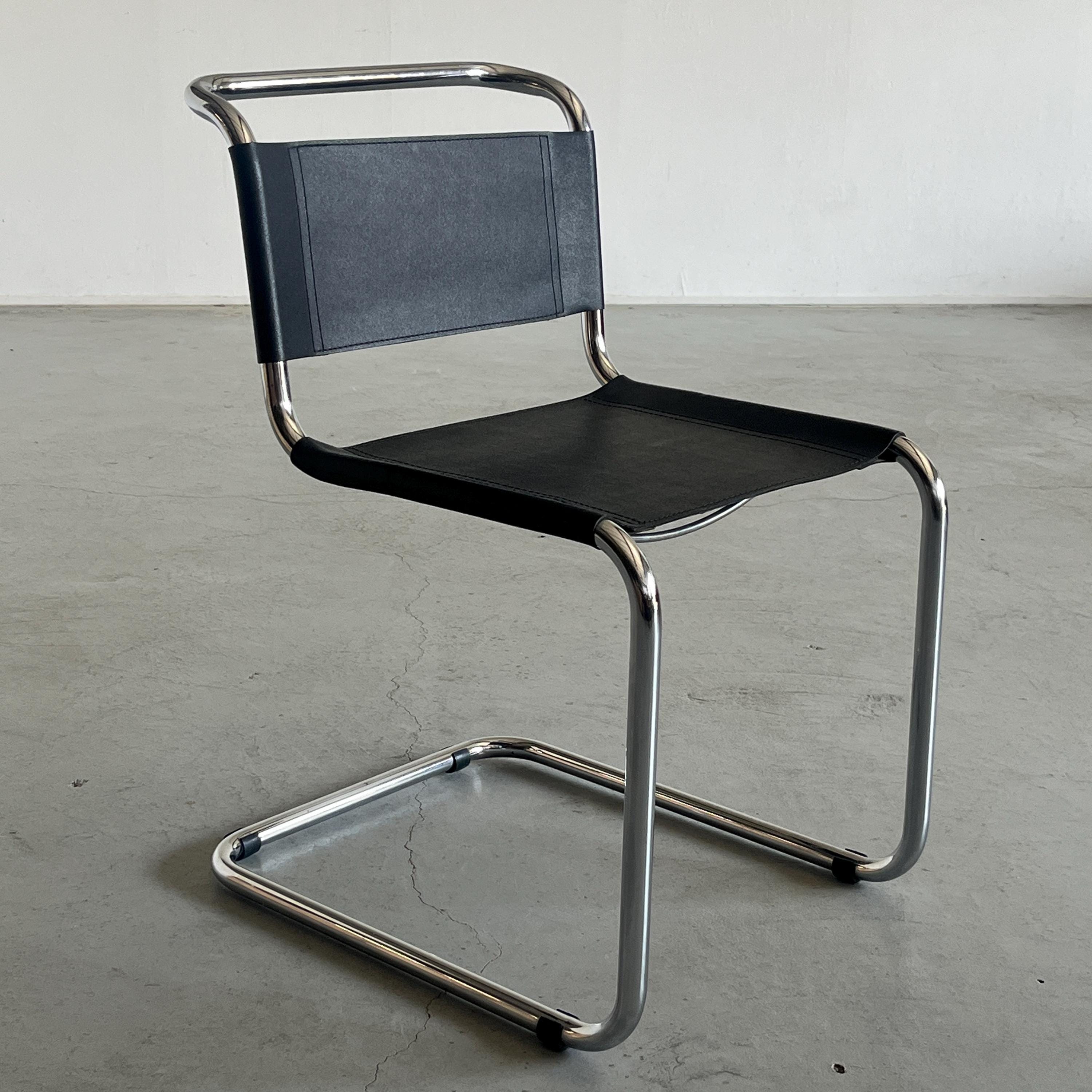 Mart Stam S33 Design Cantilever Tubular Steel and Faux Leather Chair