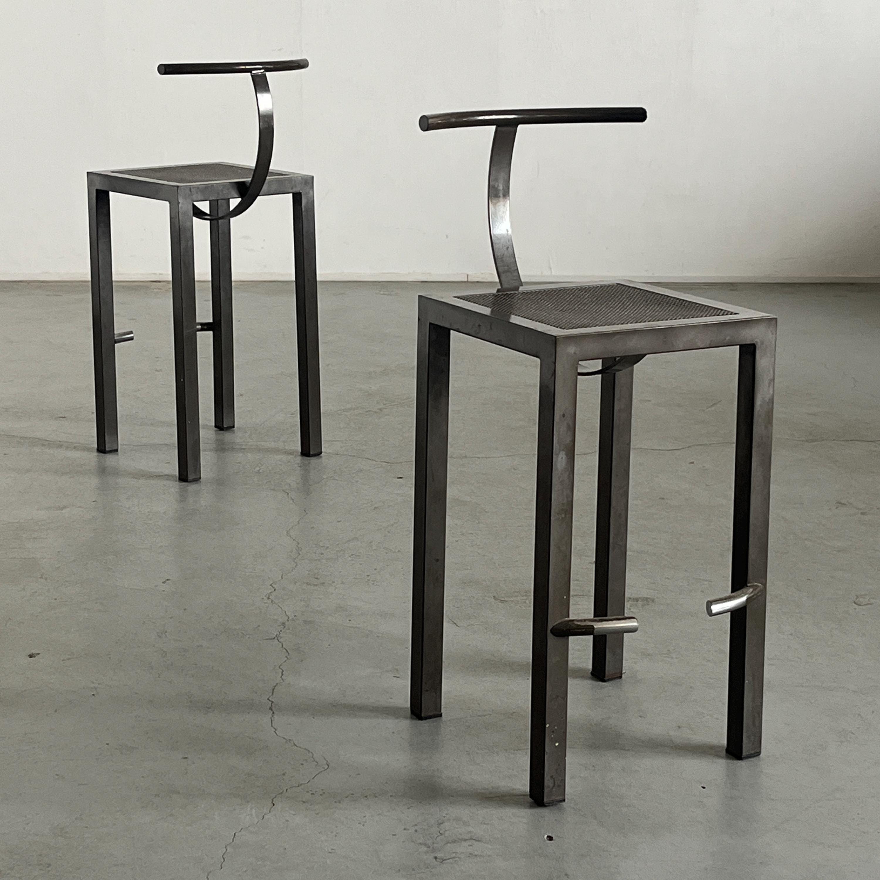 Industrial ‘Sarapis’ Metal Bar Stools by Philippe Starck for Driade, 1986