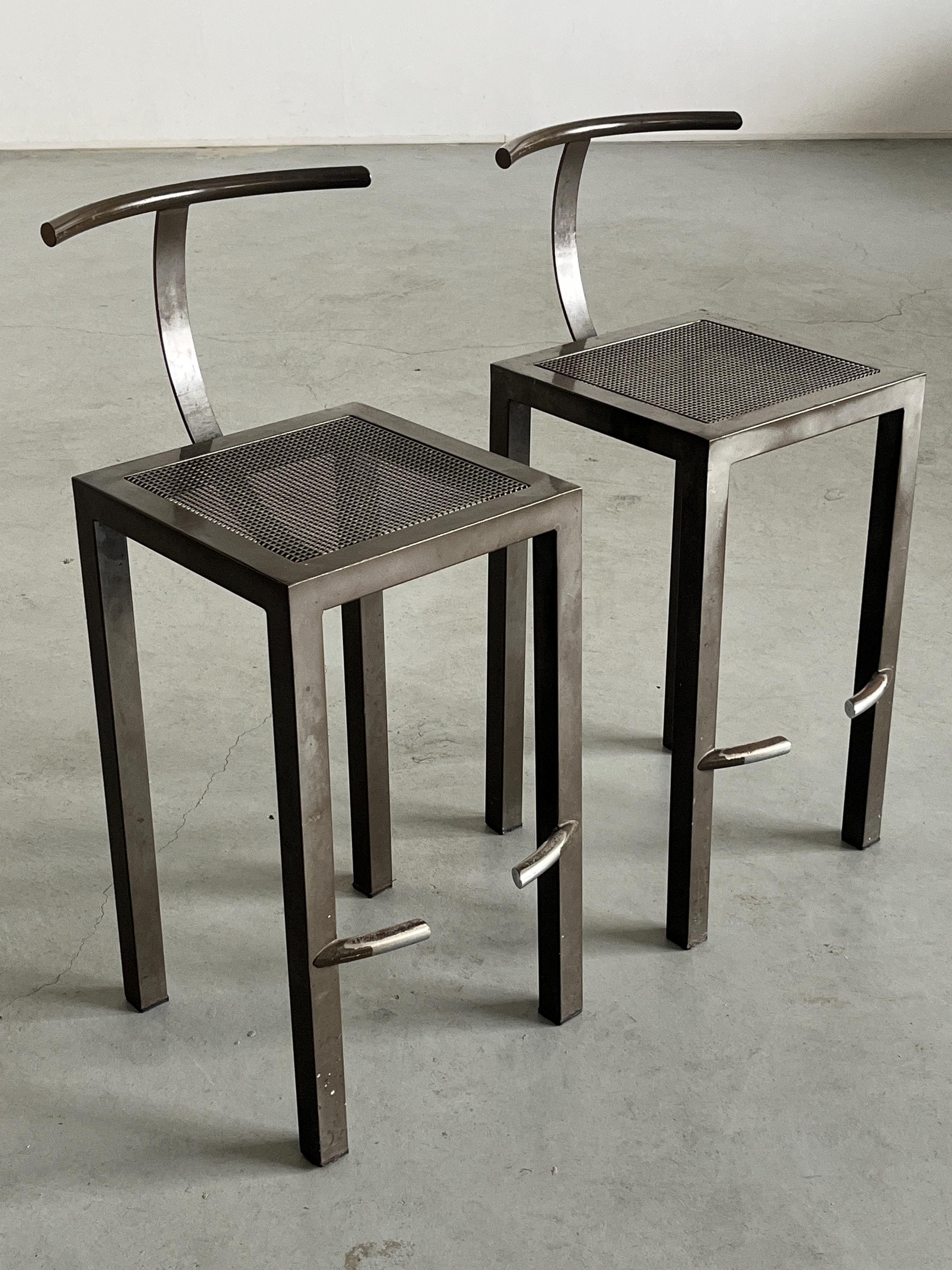 Industrial ‘Sarapis’ Metal Bar Stools by Philippe Starck for Driade, 1986