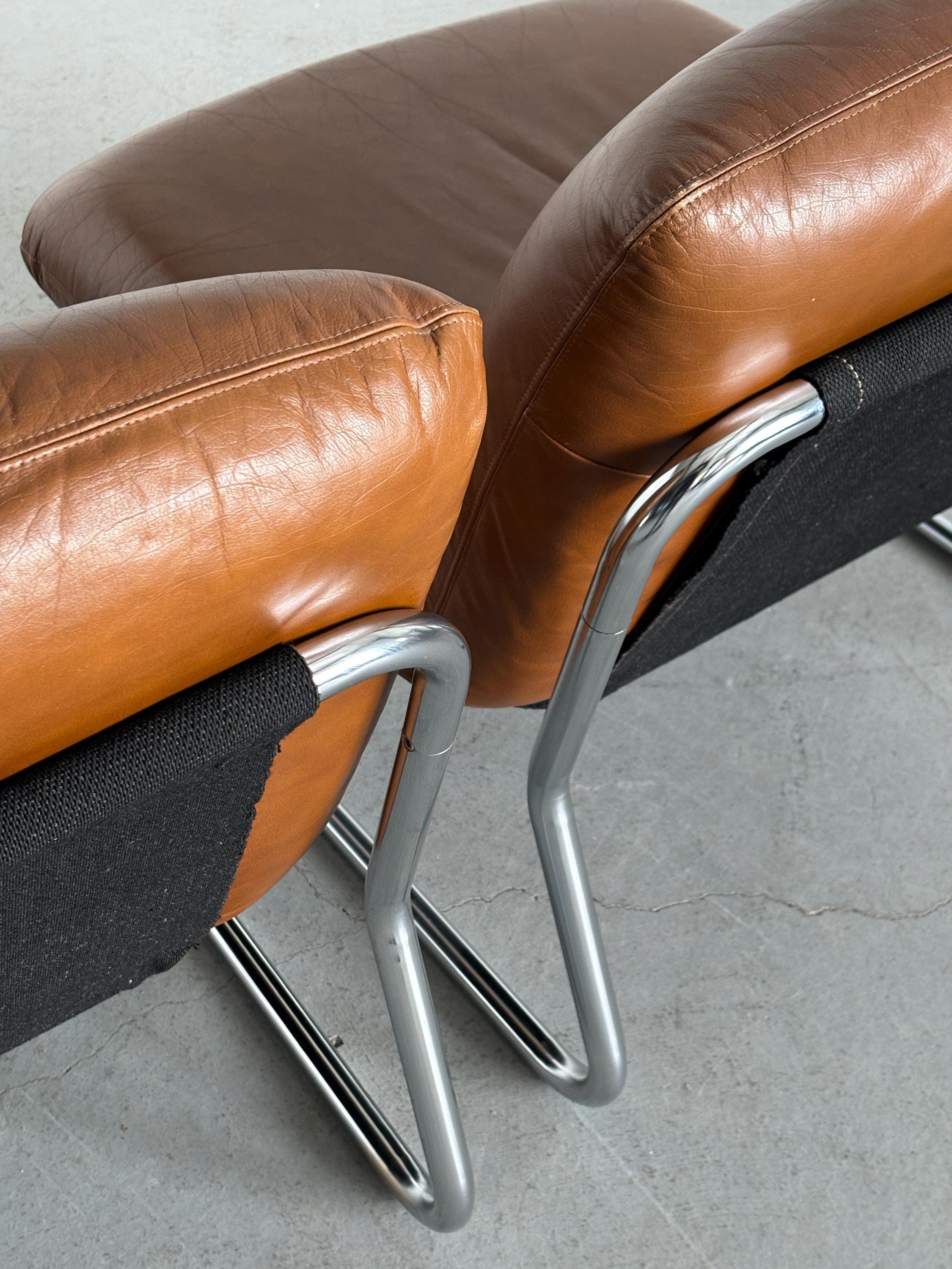 Mid-Century Modern Lounge Chairs in Brown Leather
