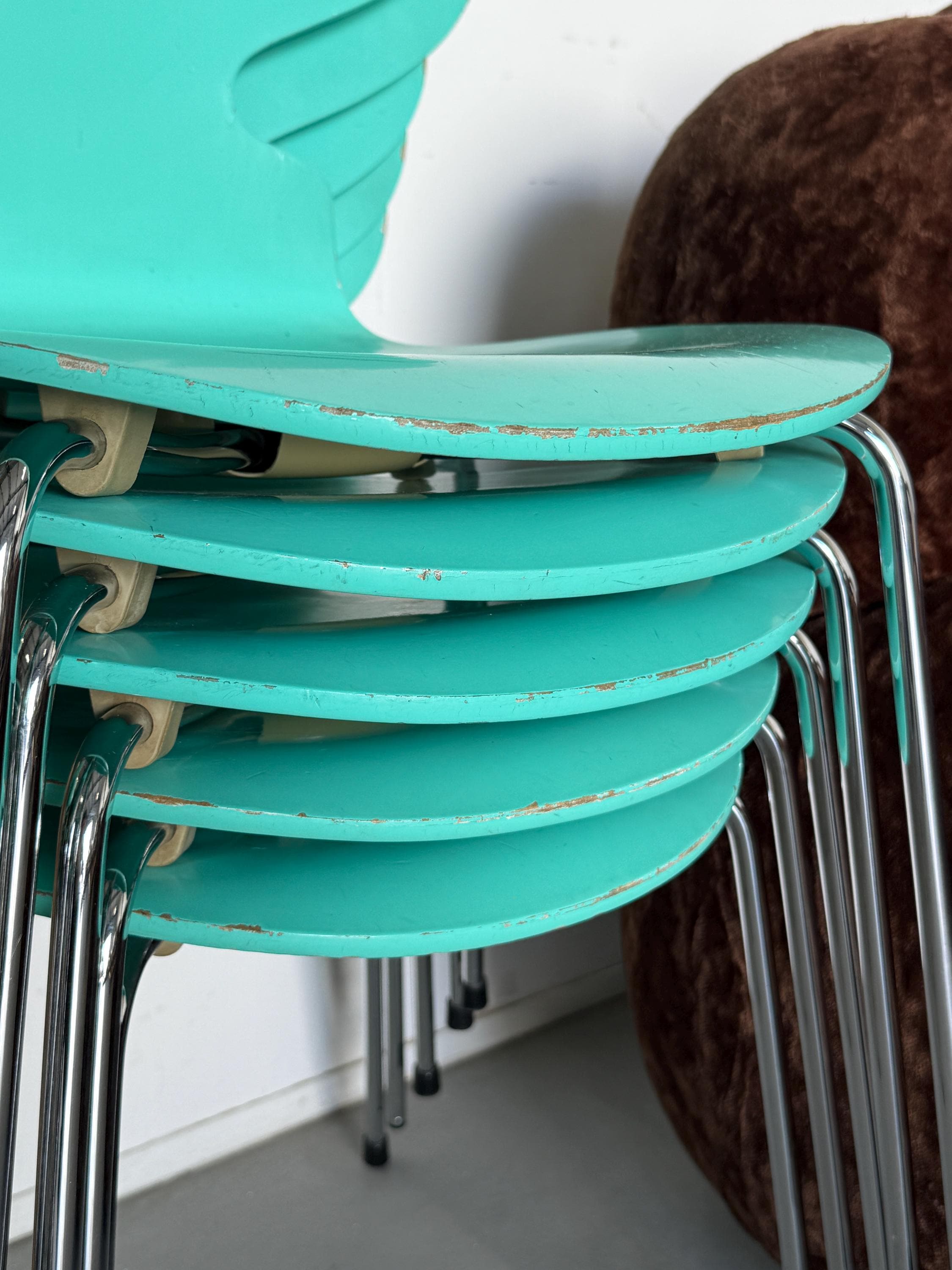 ‘Ant’ Chairs in Rare Turquoise Colourway by Arne Jacobsen for Fritz Hansen