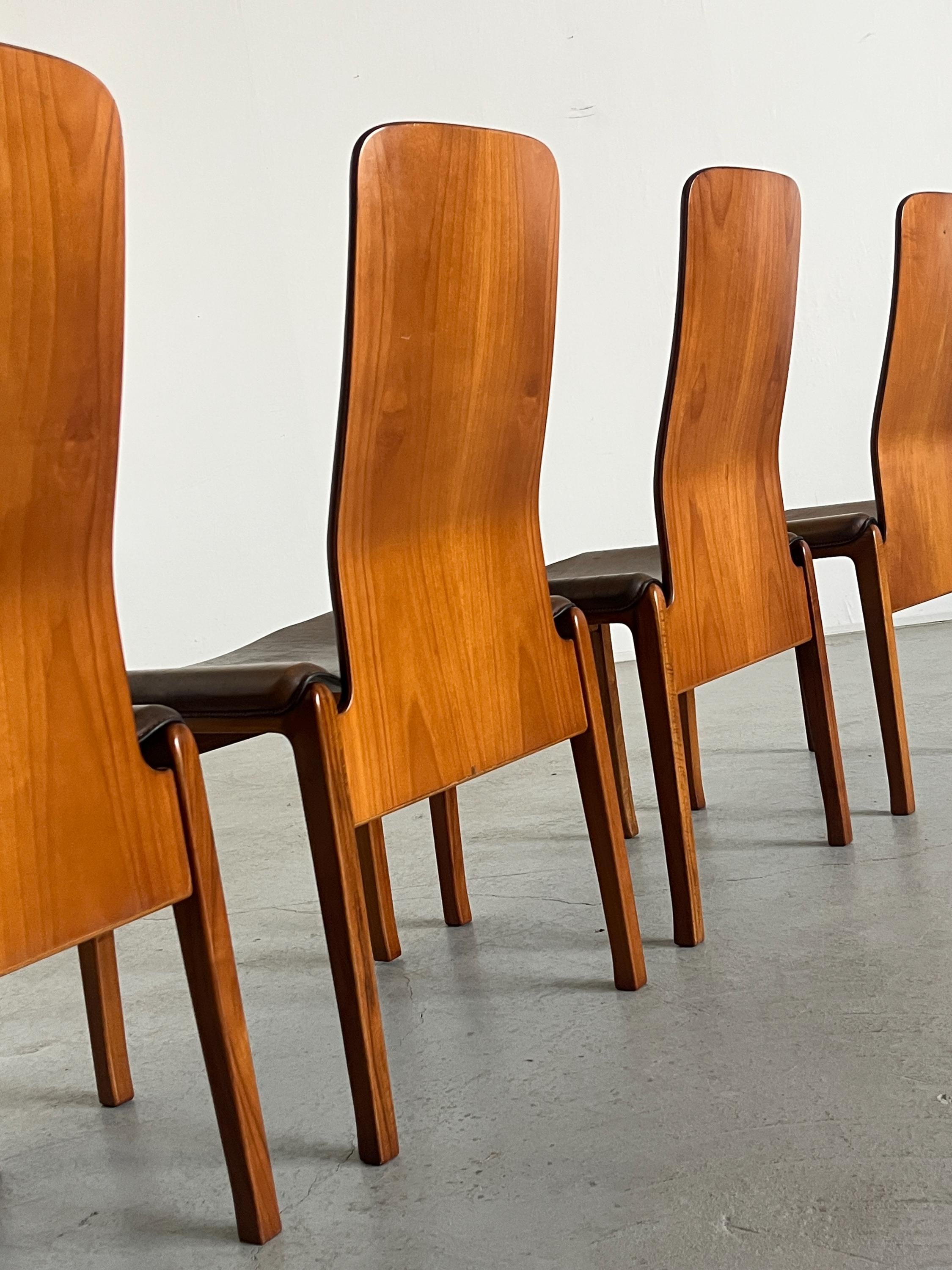 'Fiorenza' Dining Chairs by Tito Agnoli for Molteni in Leather & Walnut, 1968