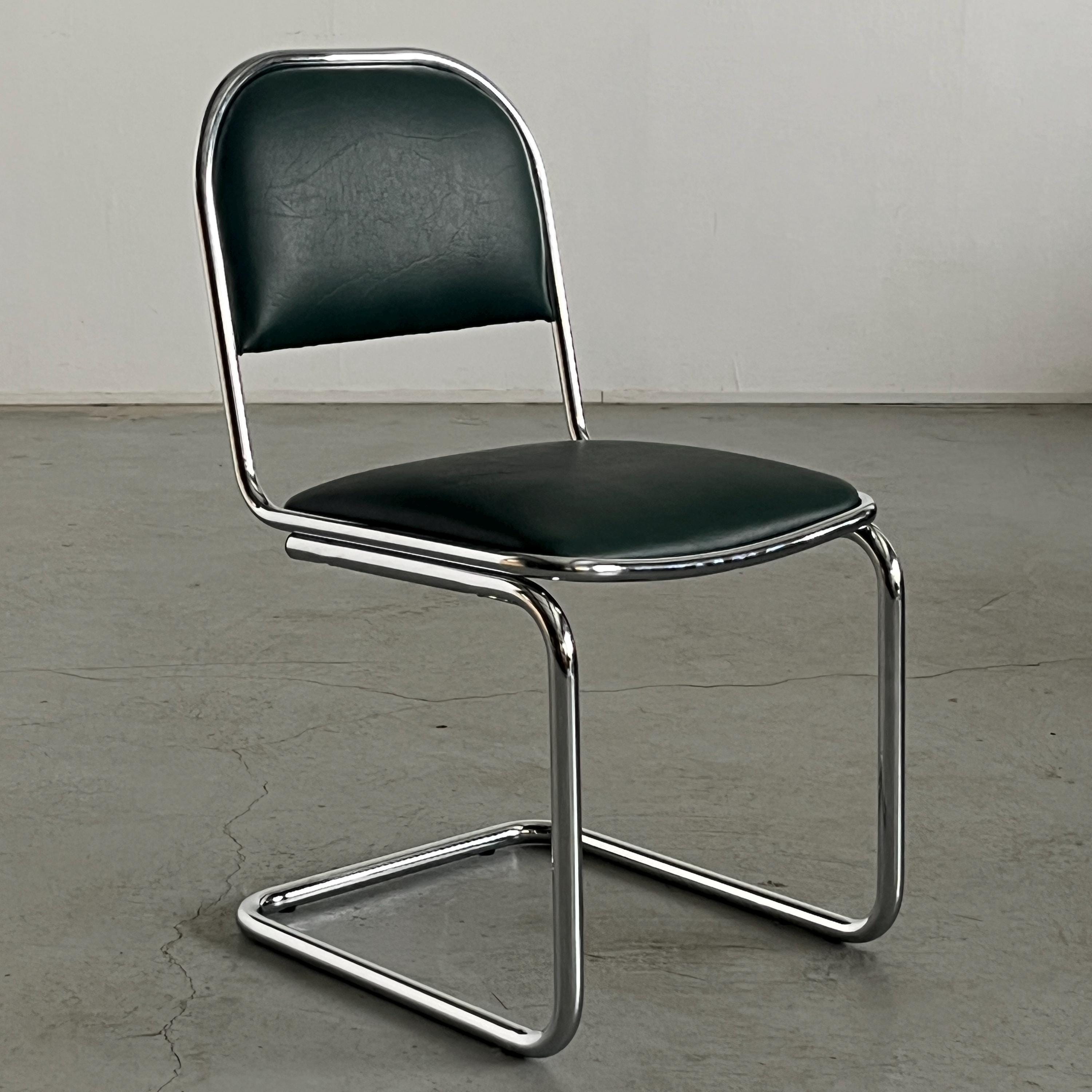 Bauhaus Design and Green Faux Leather Cantilever Chair