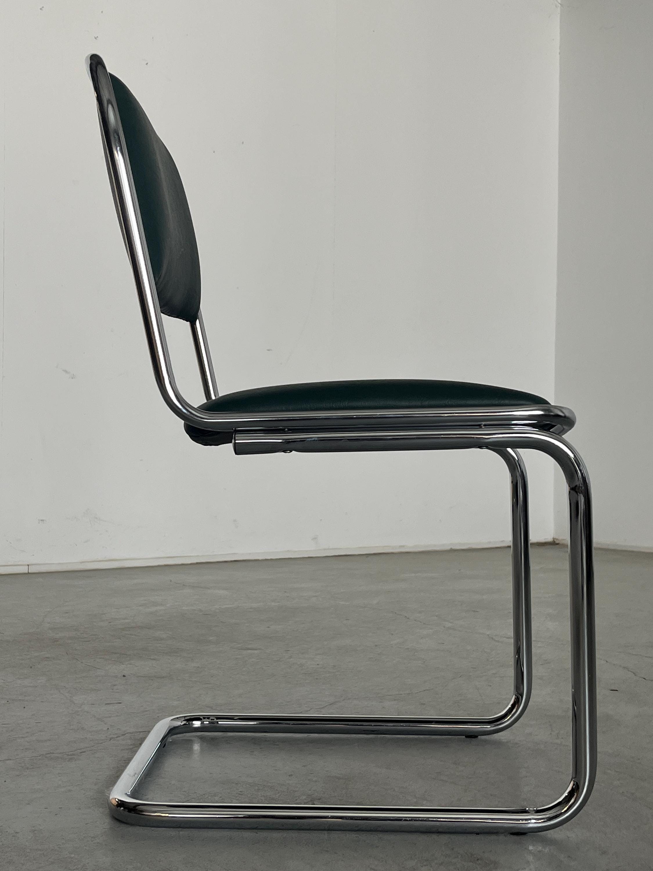 Bauhaus Design and Green Faux Leather Cantilever Chair
