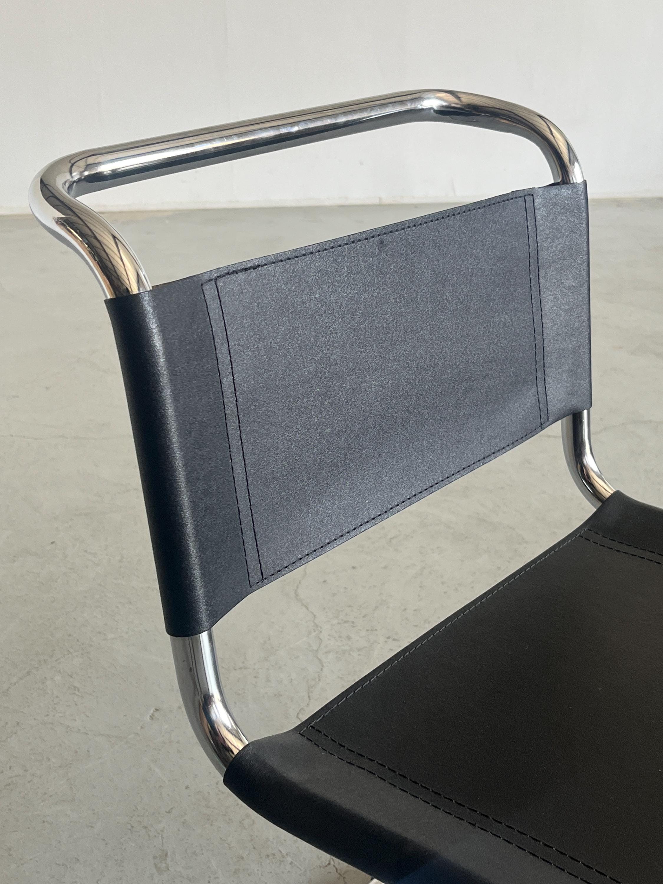 Mart Stam S33 Design Cantilever Tubular Steel and Faux Leather Chair