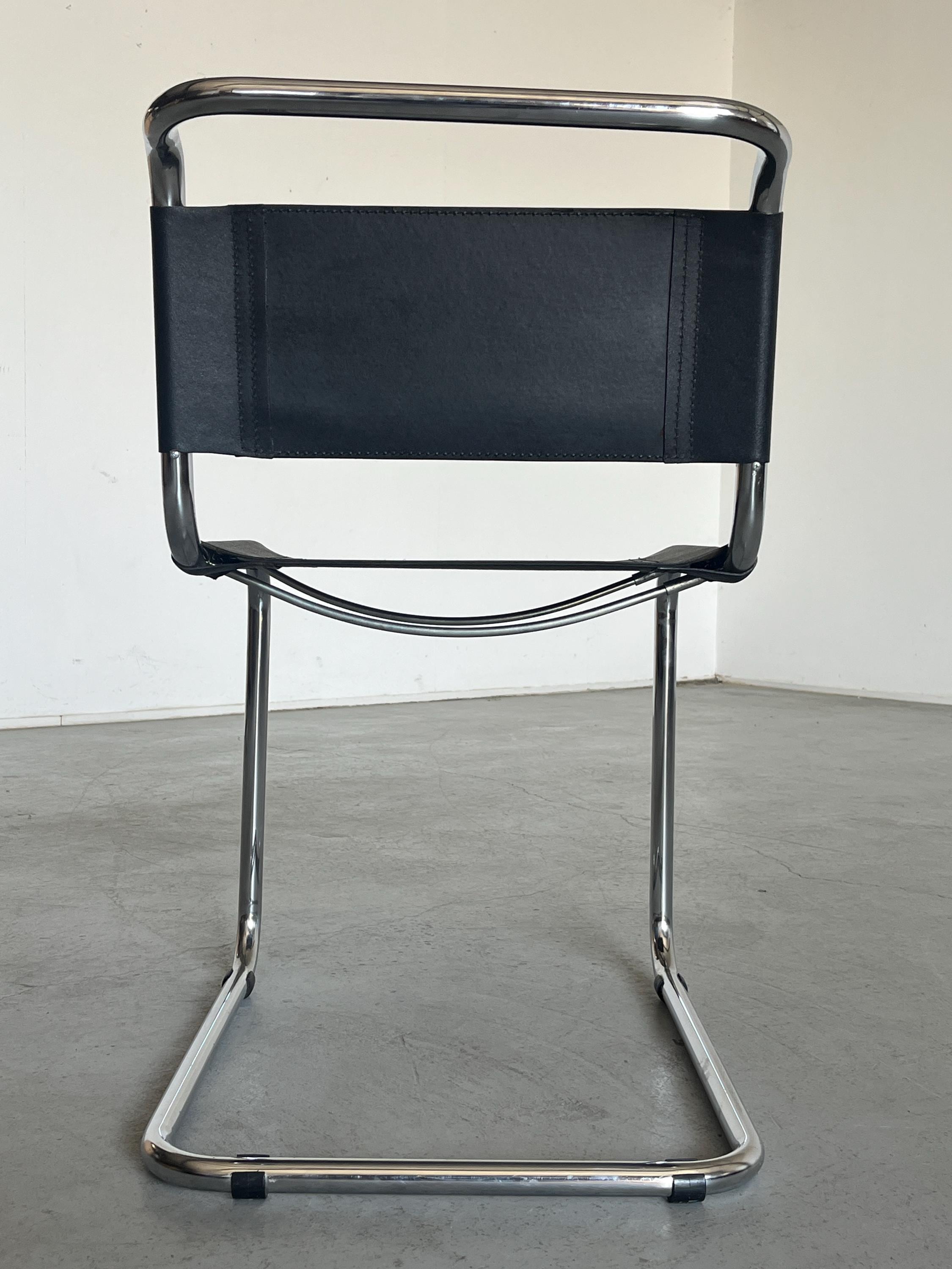 Mart Stam S33 Design Cantilever Tubular Steel and Faux Leather Chair