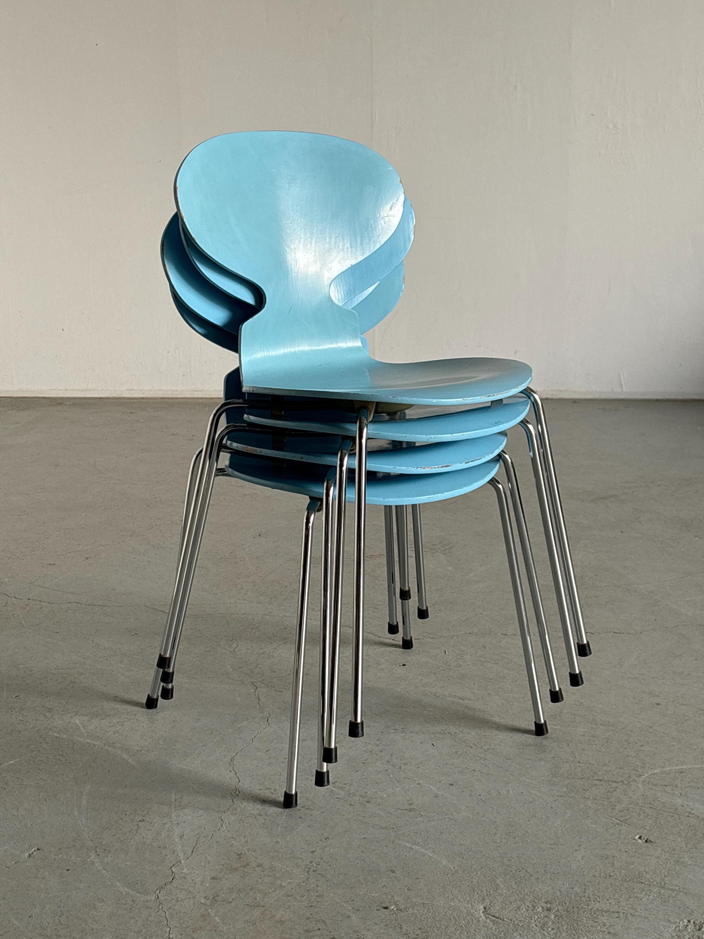 Model 3101 ‘Ant’ Chairs by Arne Jacobsen for Fritz Hansen, Light Blue