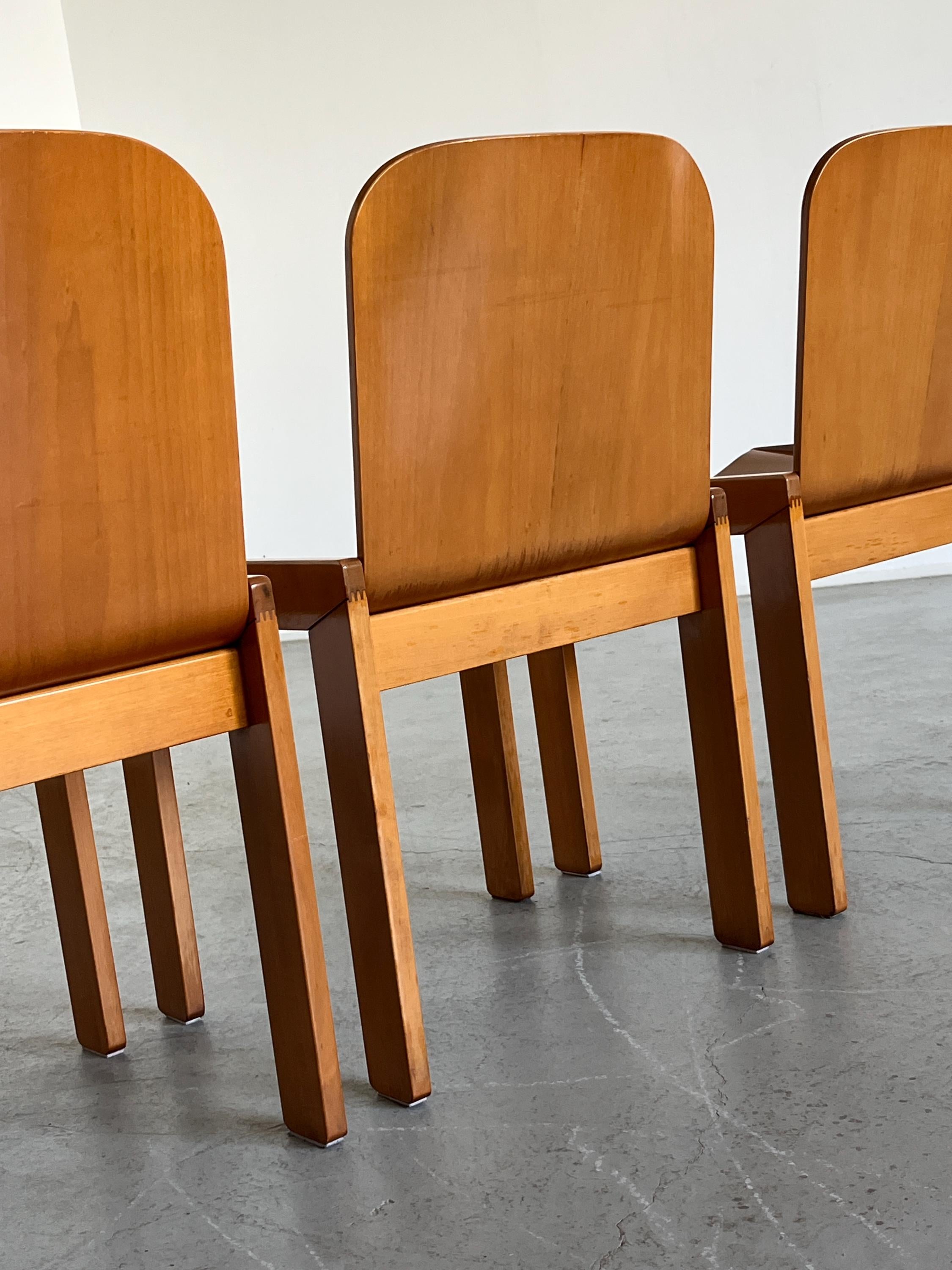 Italian Plywood and Ash Dining Chairs Attributed to Molteni