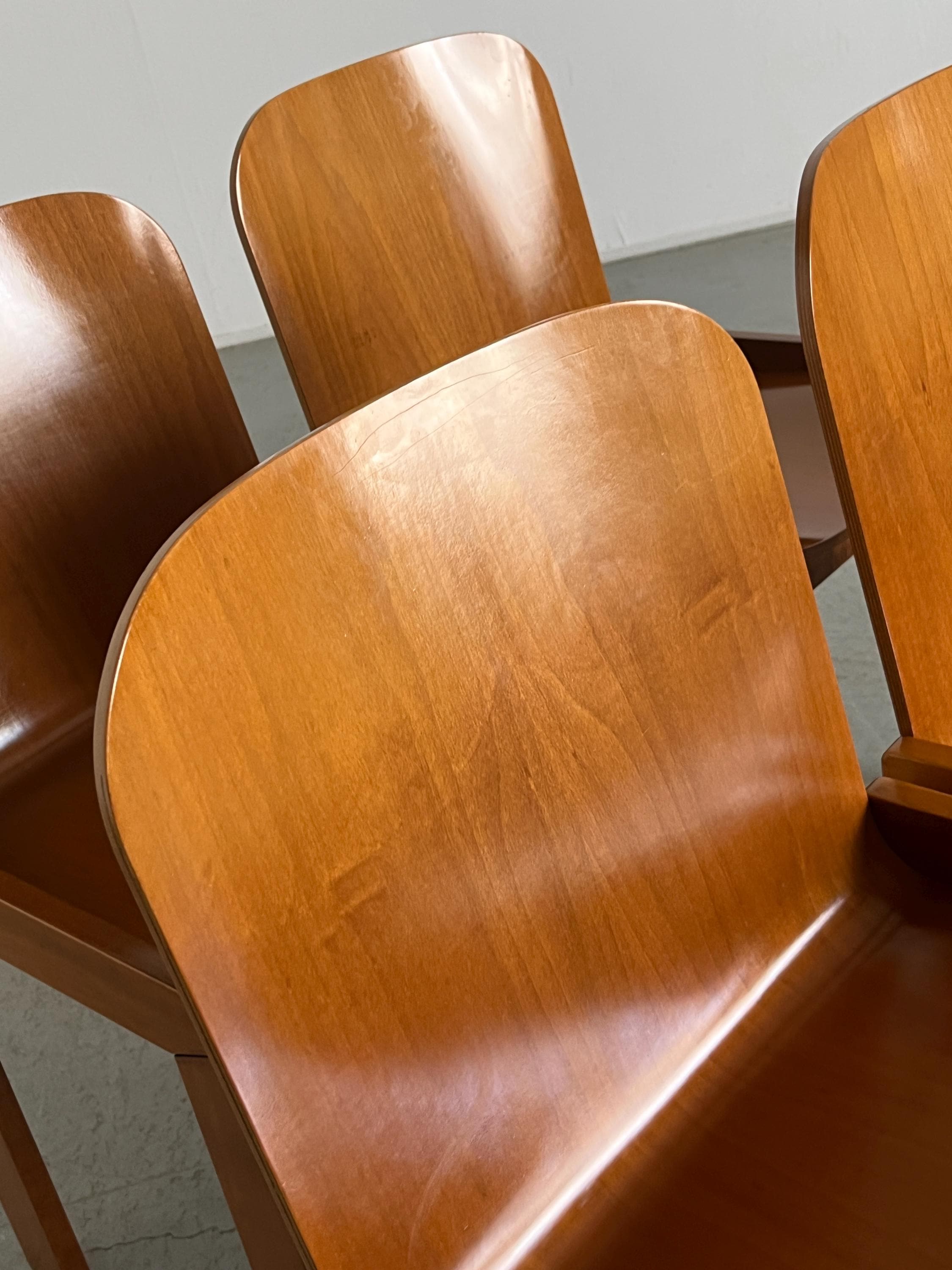 Italian Plywood and Ash Dining Chairs Attributed to Molteni