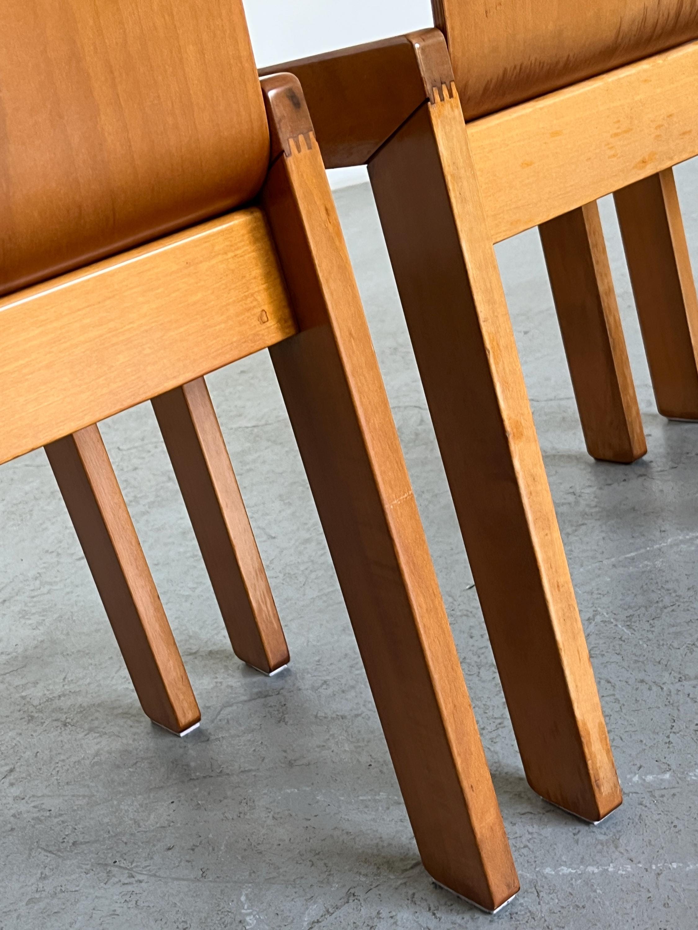 Italian Plywood and Ash Dining Chairs Attributed to Molteni