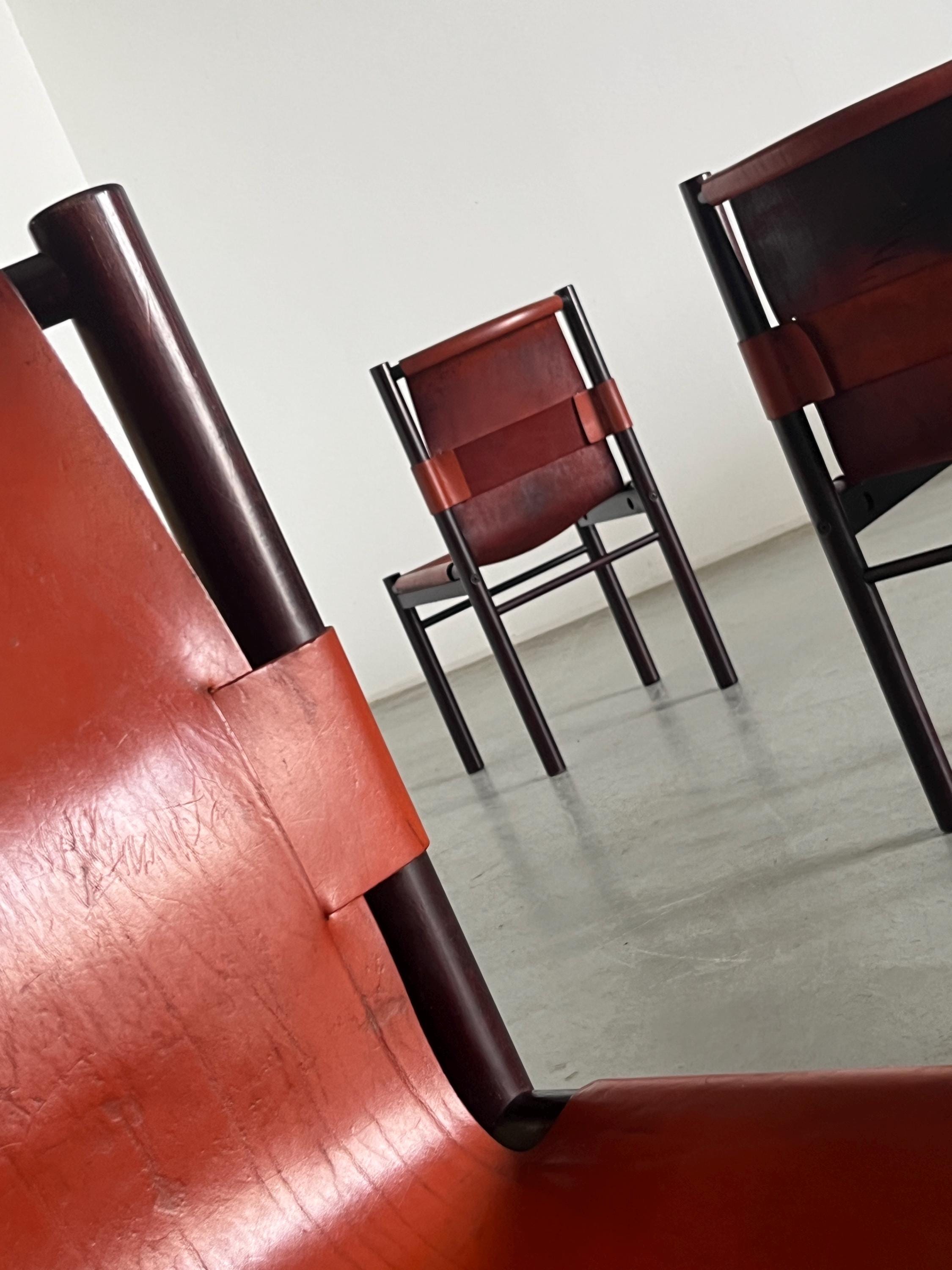 Dining Chairs by Ibisco Sedie in Crimson Red Leather