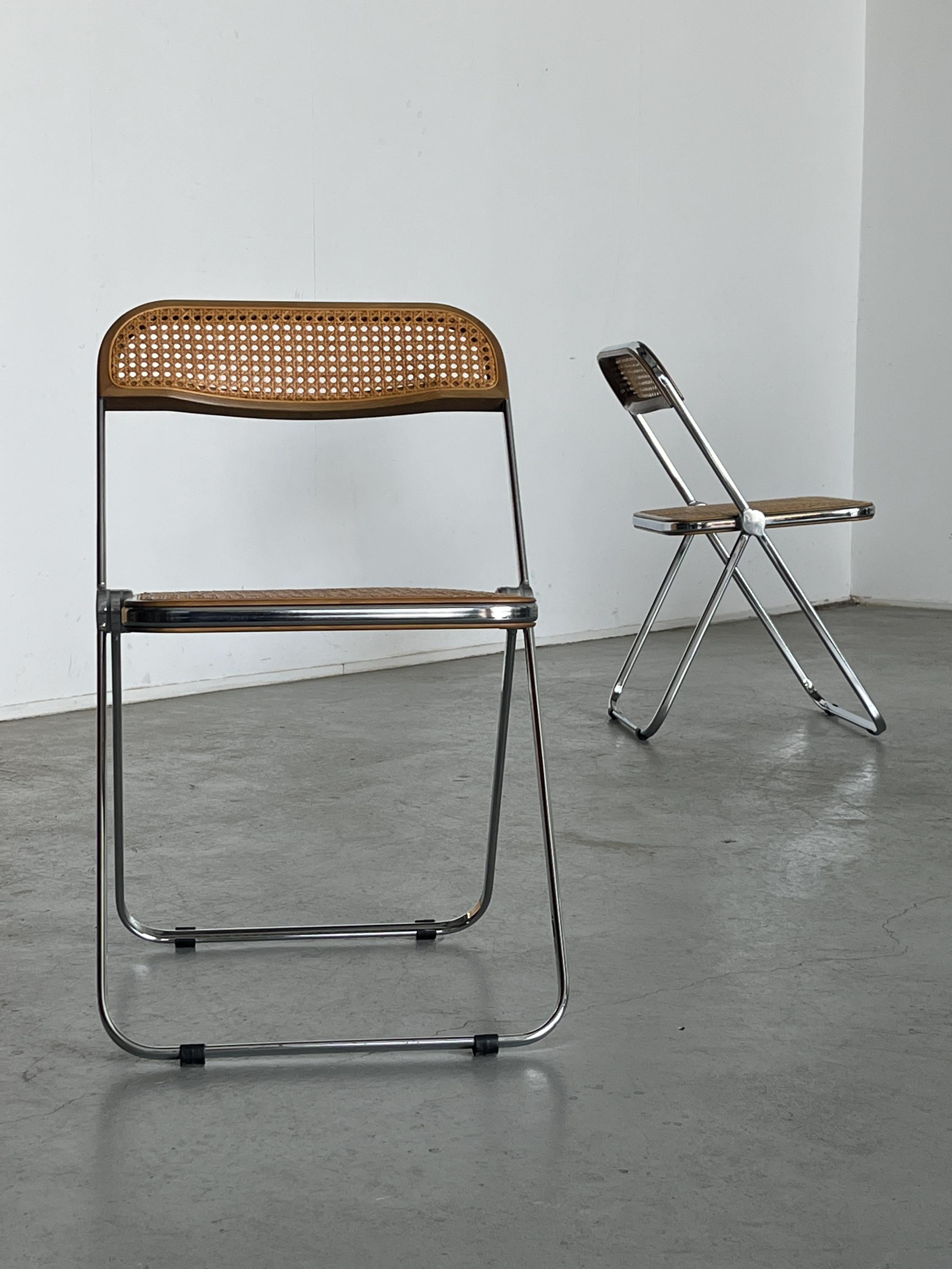 Rare Cane 'Plia' Chairs by Giancarlo Piretti for Anonima Castelli