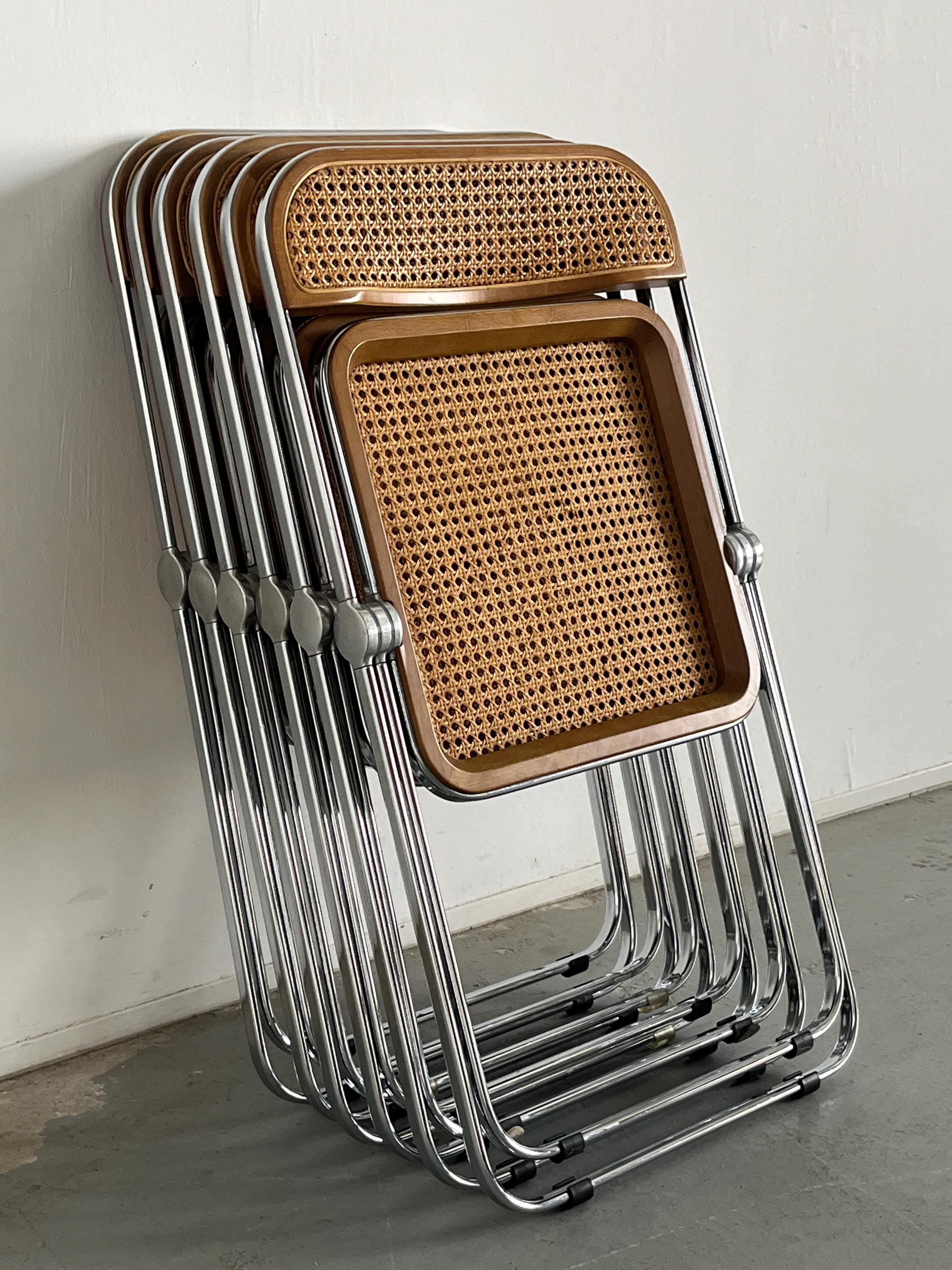 Rare Cane 'Plia' Chairs by Giancarlo Piretti for Anonima Castelli