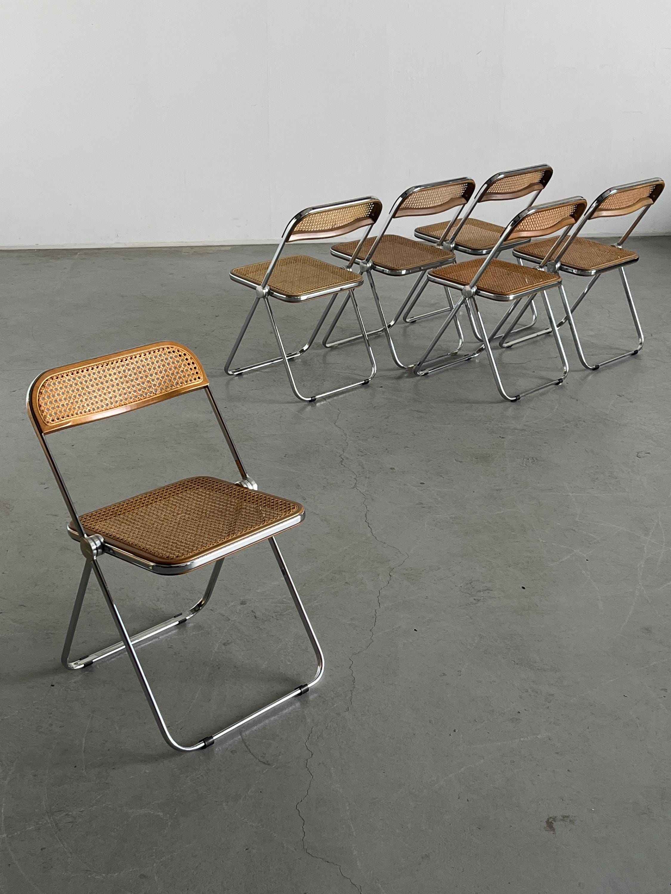 Rare Cane 'Plia' Chairs by Giancarlo Piretti for Anonima Castelli