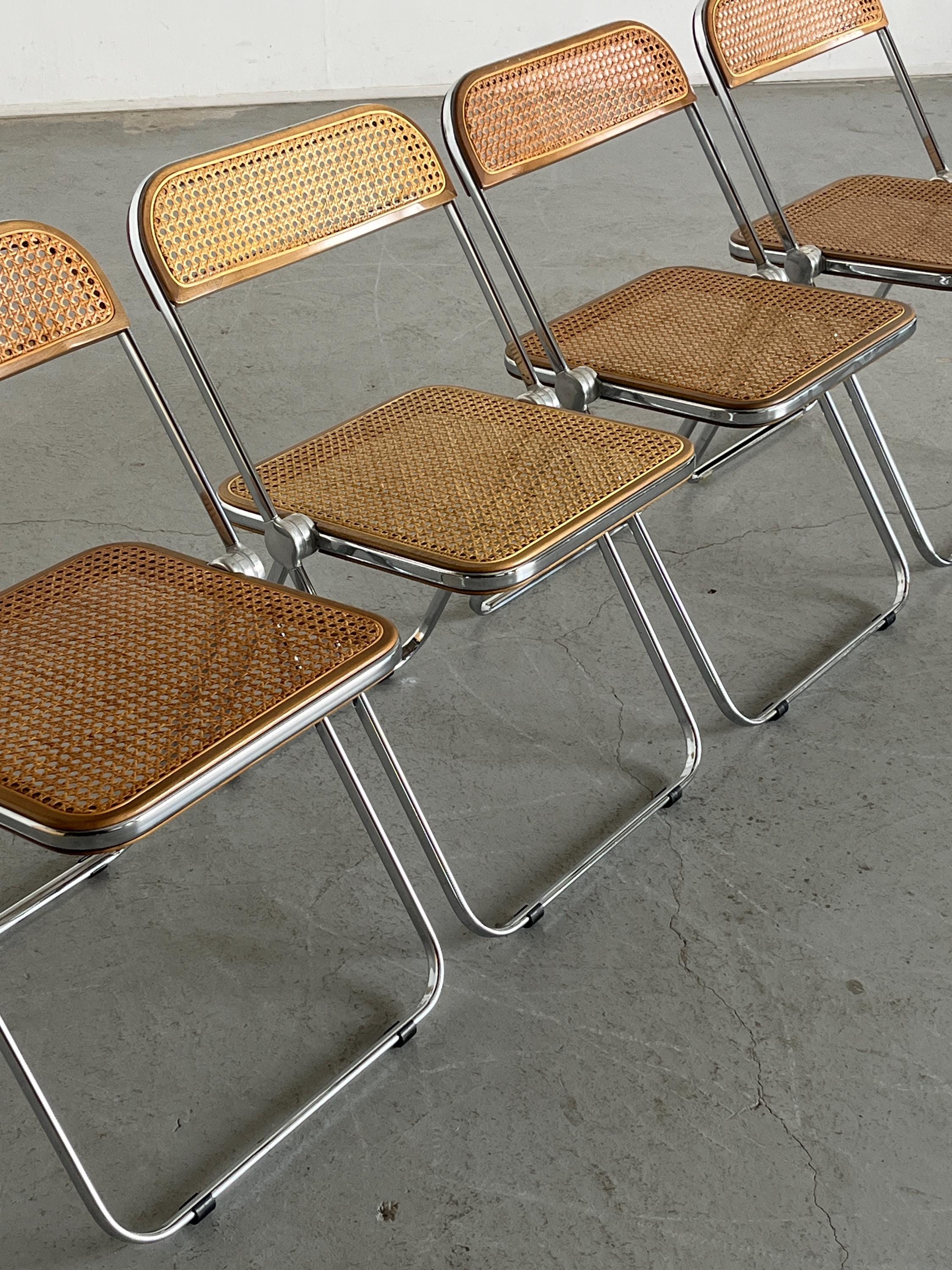 Rare Cane 'Plia' Chairs by Giancarlo Piretti for Anonima Castelli