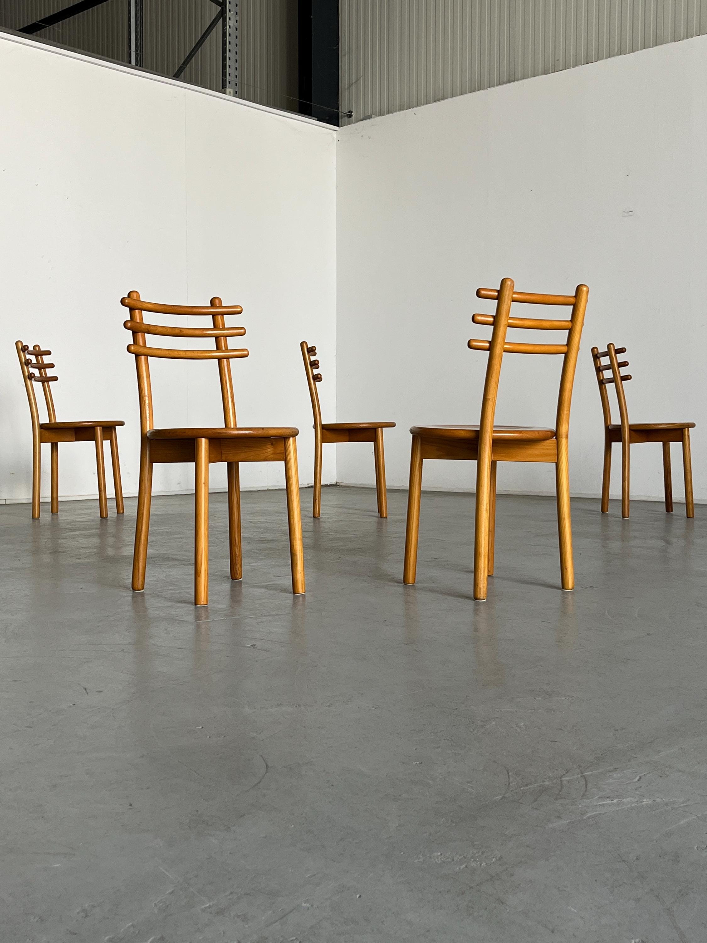 1 of 6 Vintage Minimalist Dining Chairs in Natural Lacquered Bent Beechwood, Scandinavian Style, 1980s