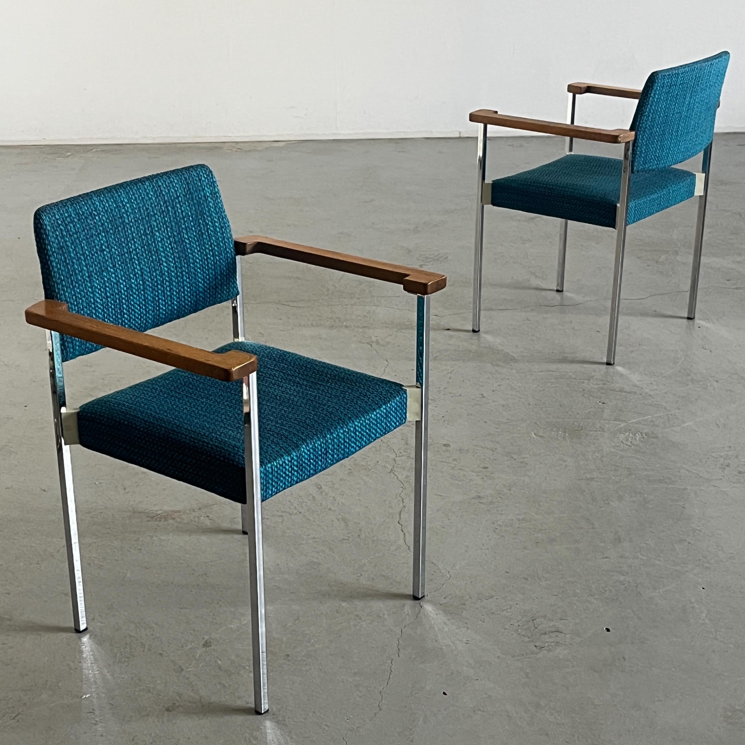 Mid-Century Modern Stackable Chrome Upholstered Side Armchairs