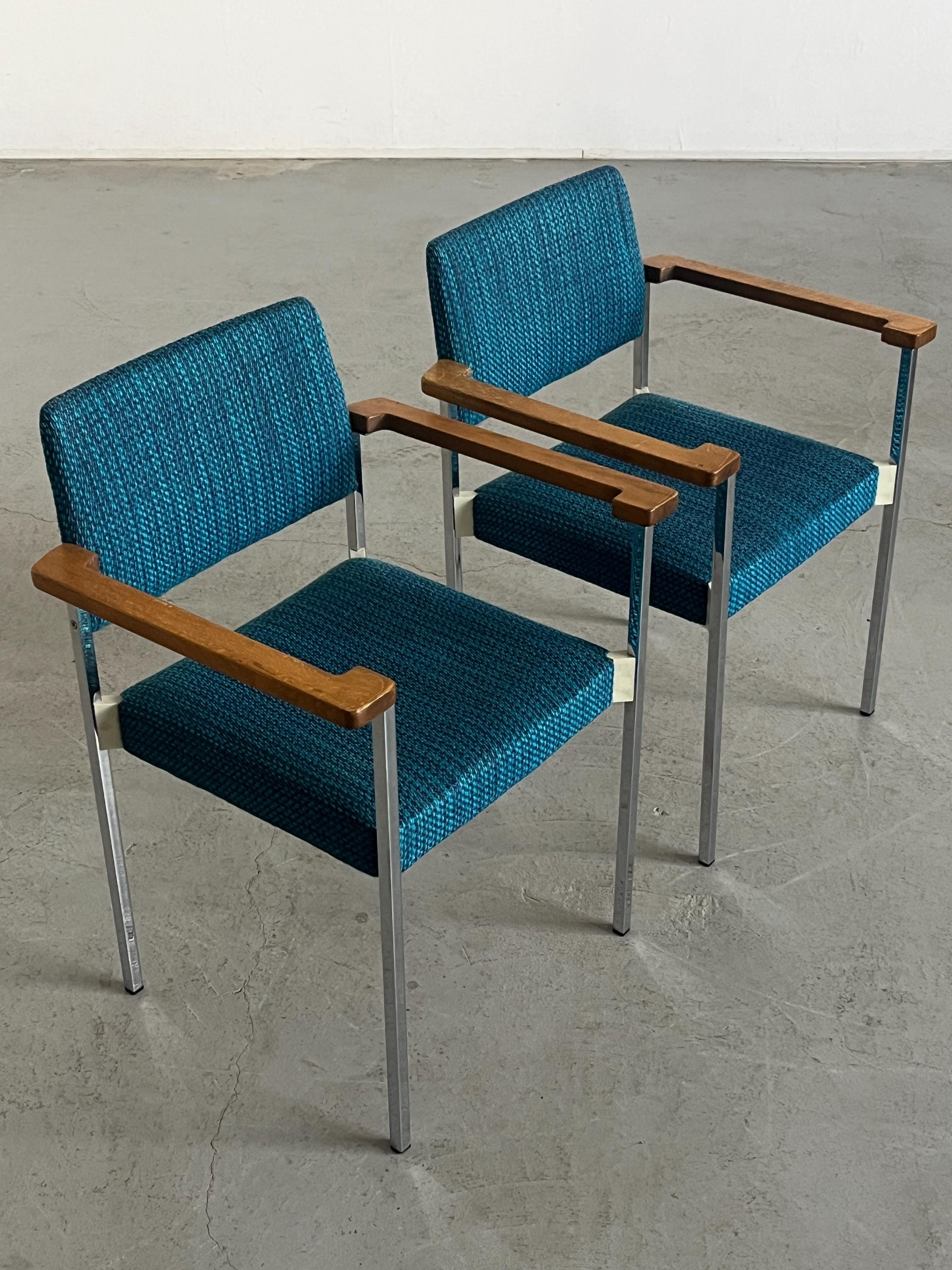 Mid-Century Modern Stackable Chrome Upholstered Side Armchairs
