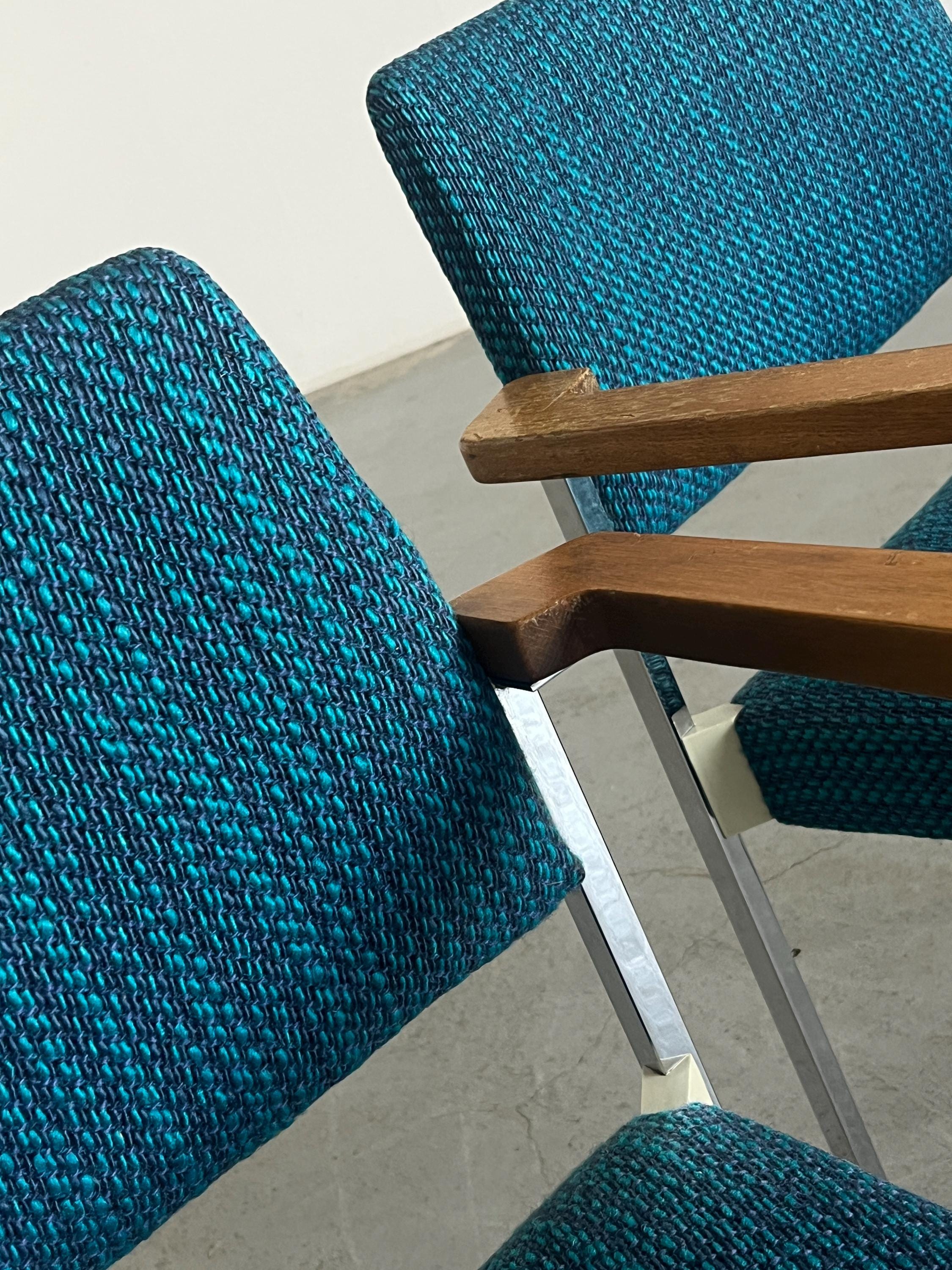 Mid-Century Modern Stackable Chrome Upholstered Side Armchairs