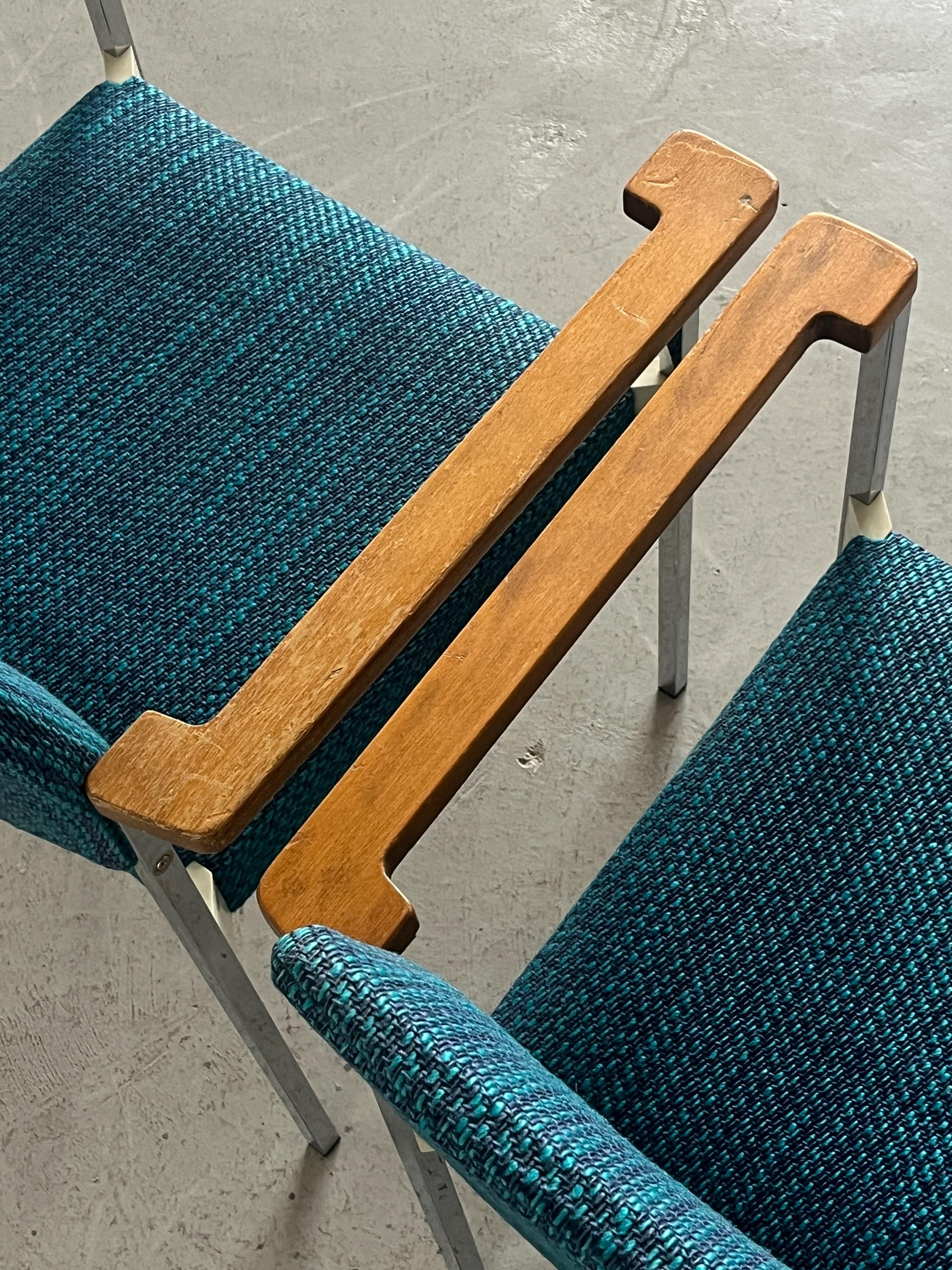 Mid-Century Modern Stackable Chrome Upholstered Side Armchairs