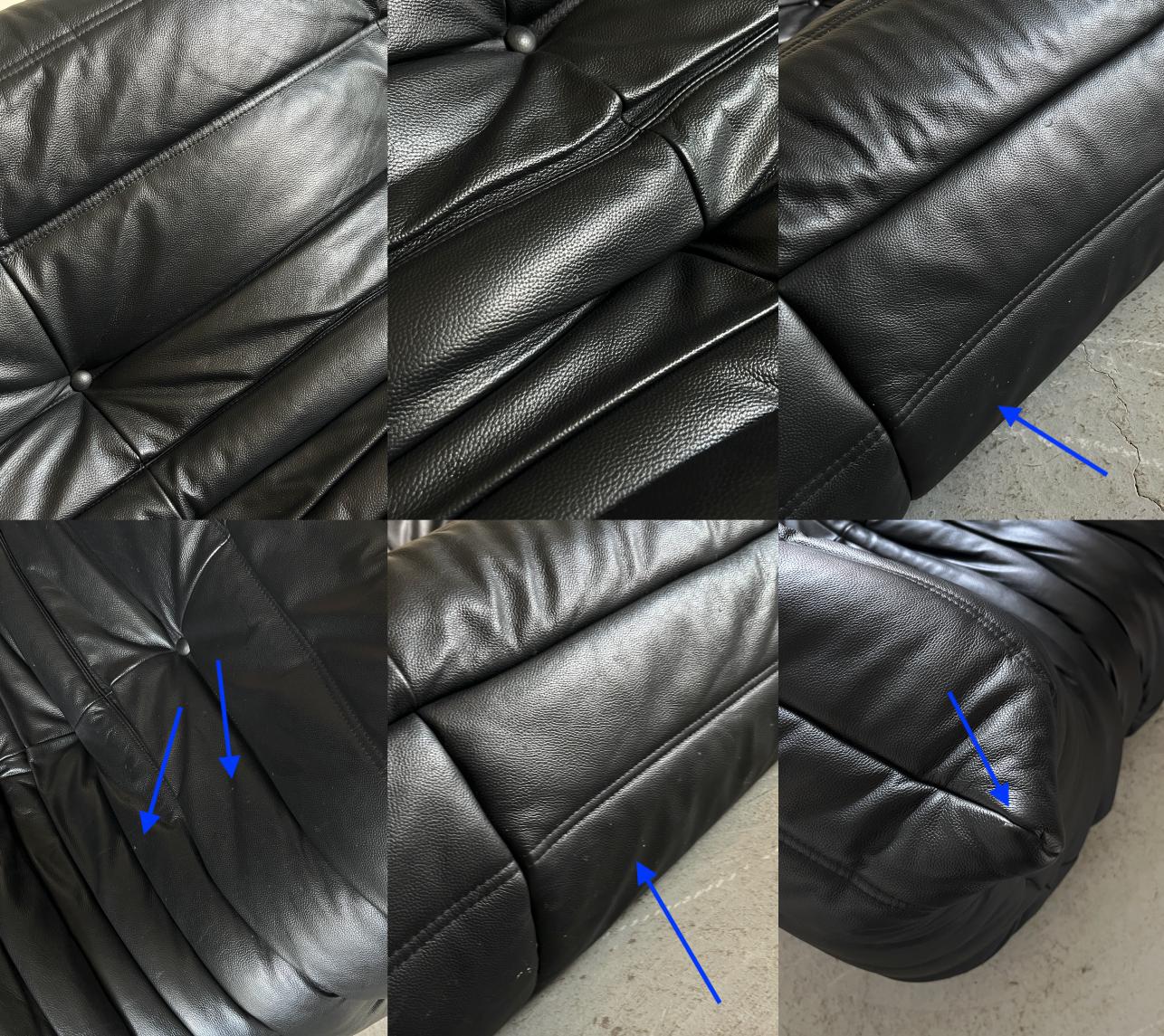 Togo Three-Seater Sofa in Black Leather, Michel Ducaroy for Ligne Roset
