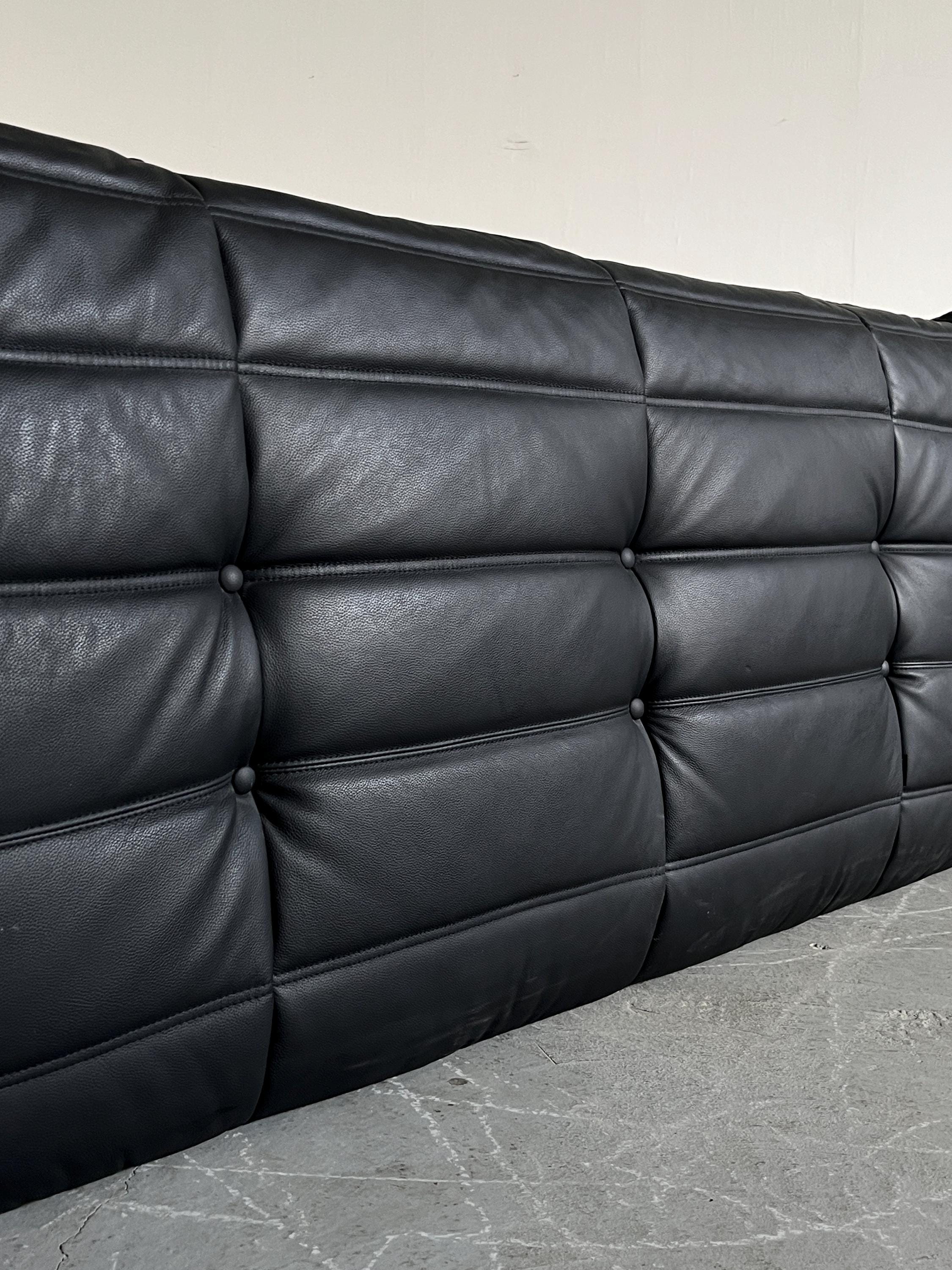 Togo Three-Seater Sofa in Black Leather, Michel Ducaroy for Ligne Roset