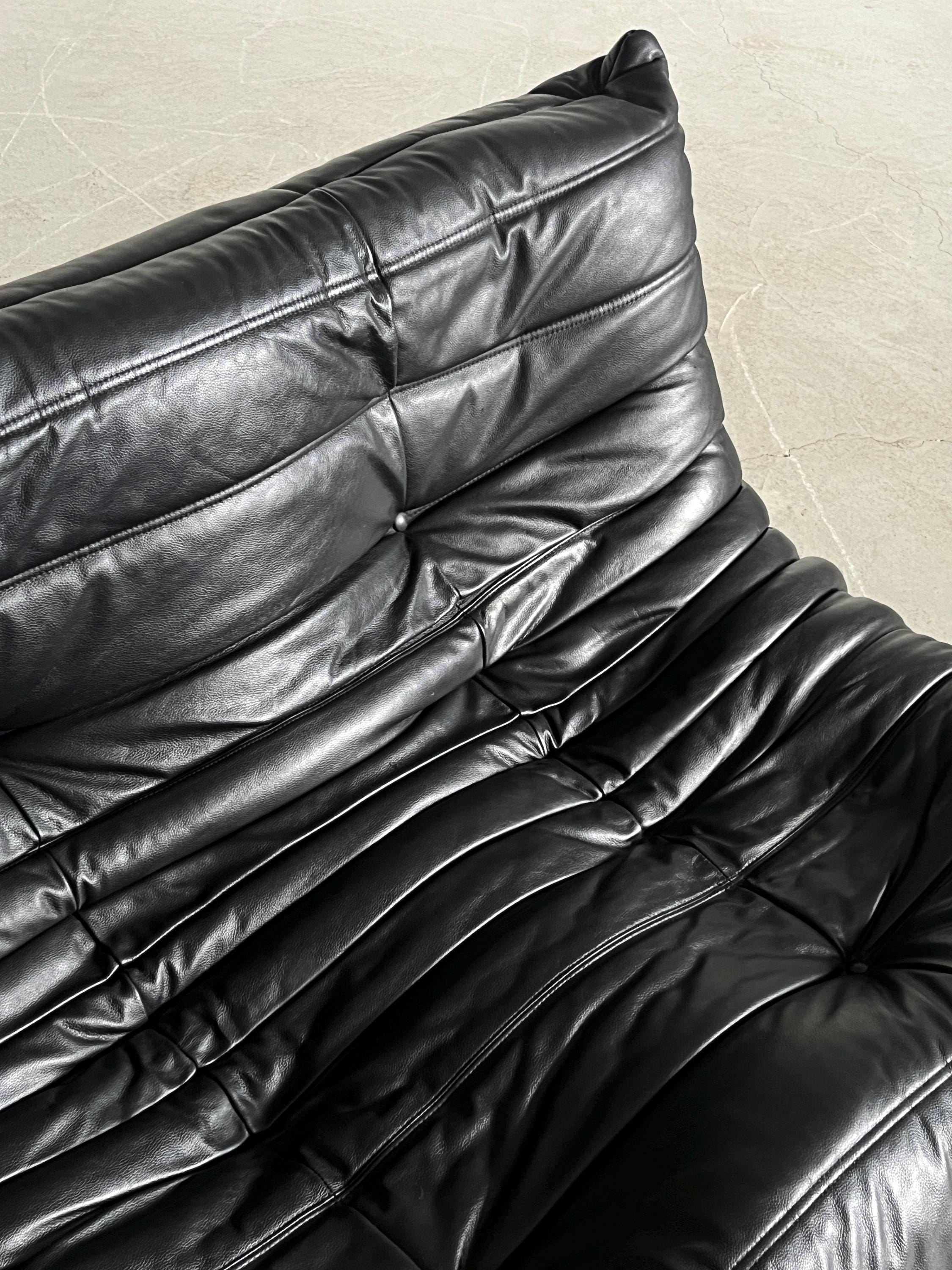 Togo Three-Seater Sofa in Black Leather, Michel Ducaroy for Ligne Roset