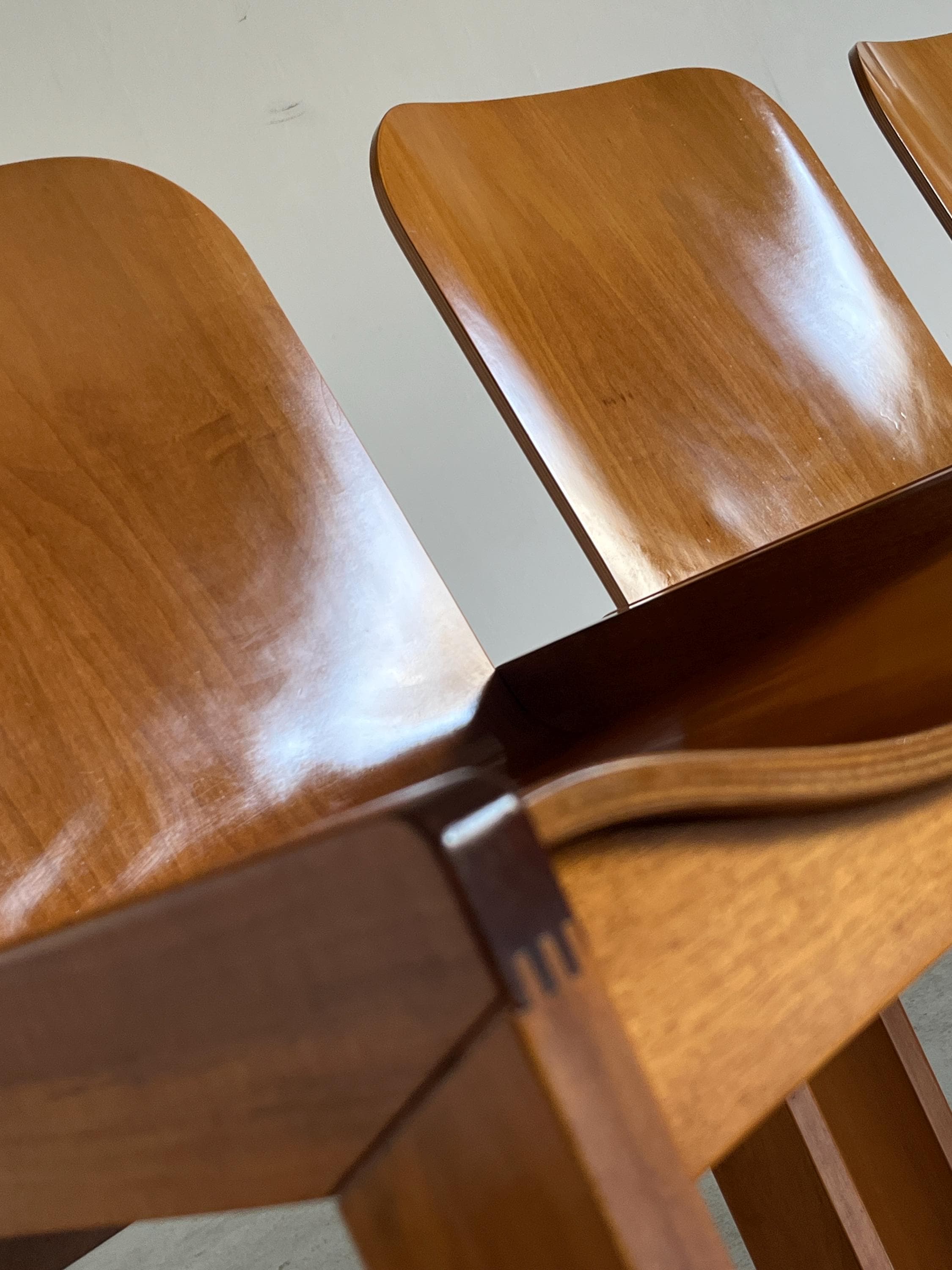 Italian Plywood and Ash Dining Chairs Attributed to Molteni