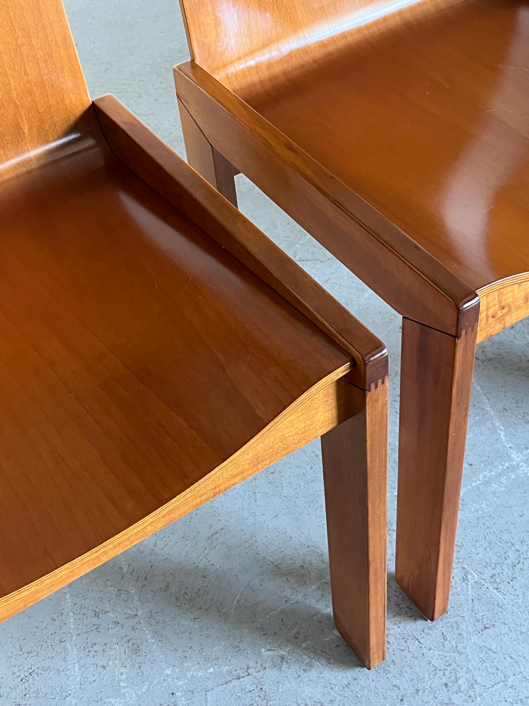 Italian Plywood and Ash Dining Chairs Attributed to Molteni