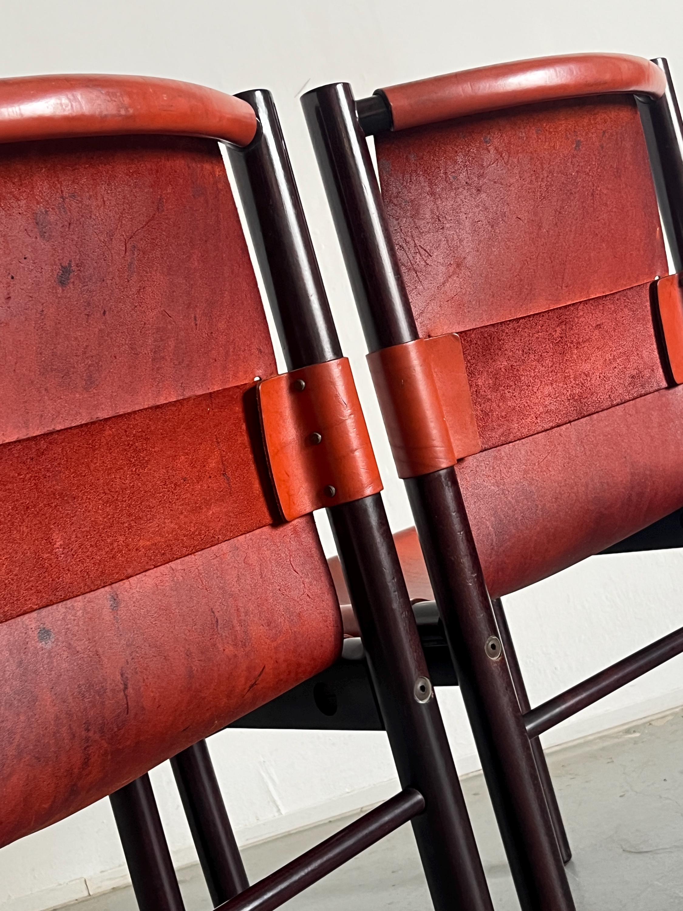 Dining Chairs by Ibisco Sedie in Crimson Red Leather