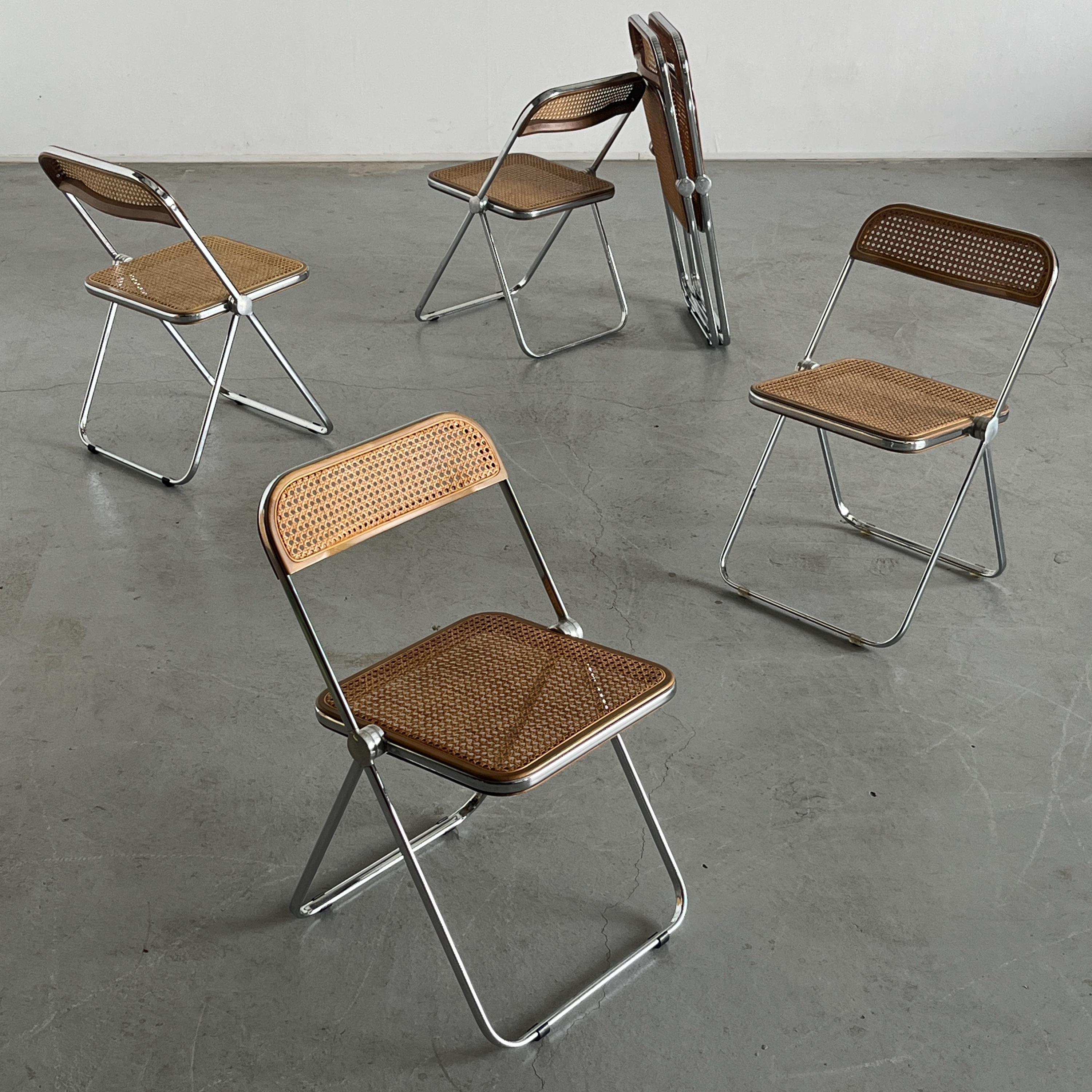 Rare Cane 'Plia' Chairs by Giancarlo Piretti for Anonima Castelli