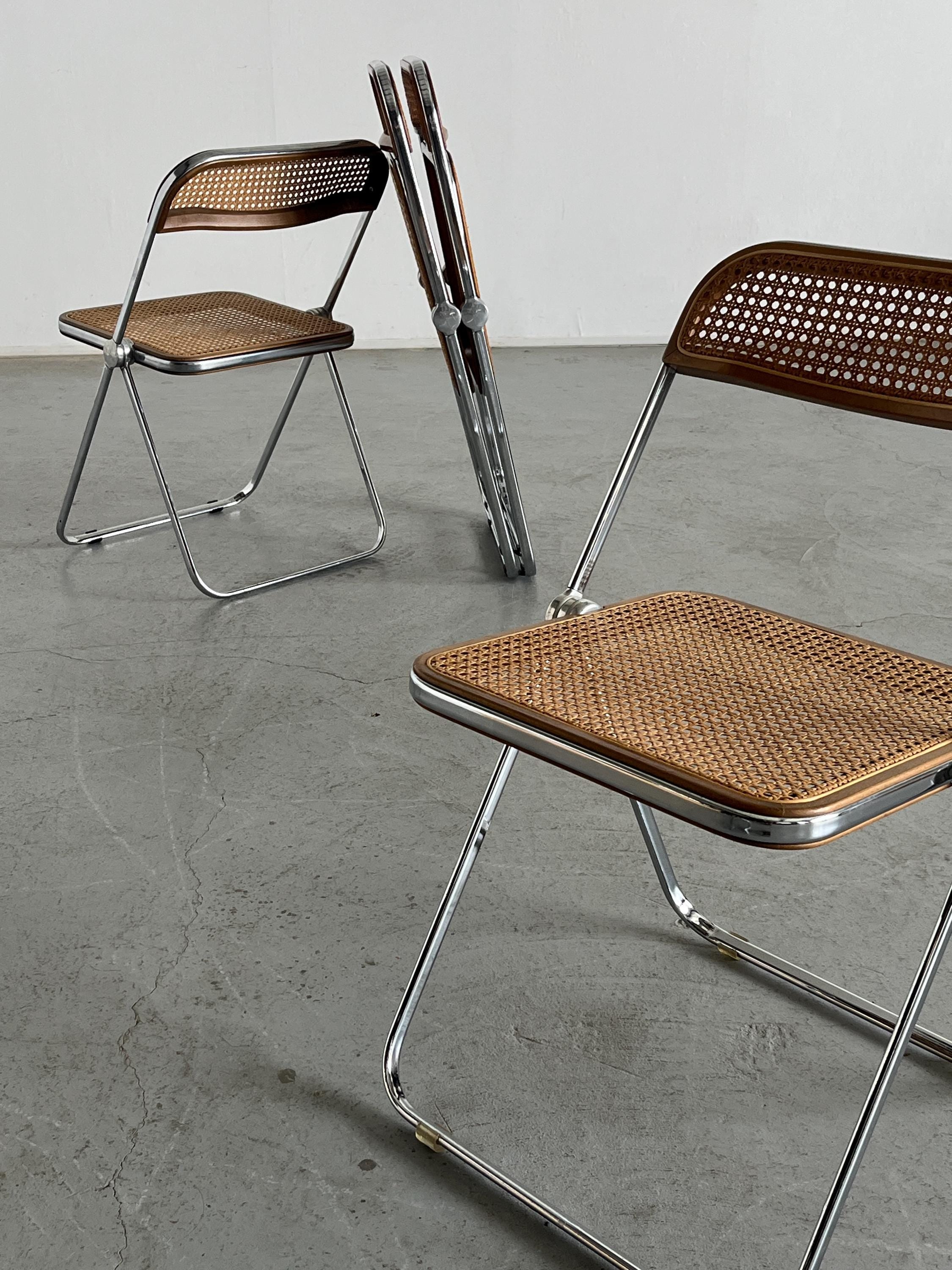 Rare Cane 'Plia' Chairs by Giancarlo Piretti for Anonima Castelli