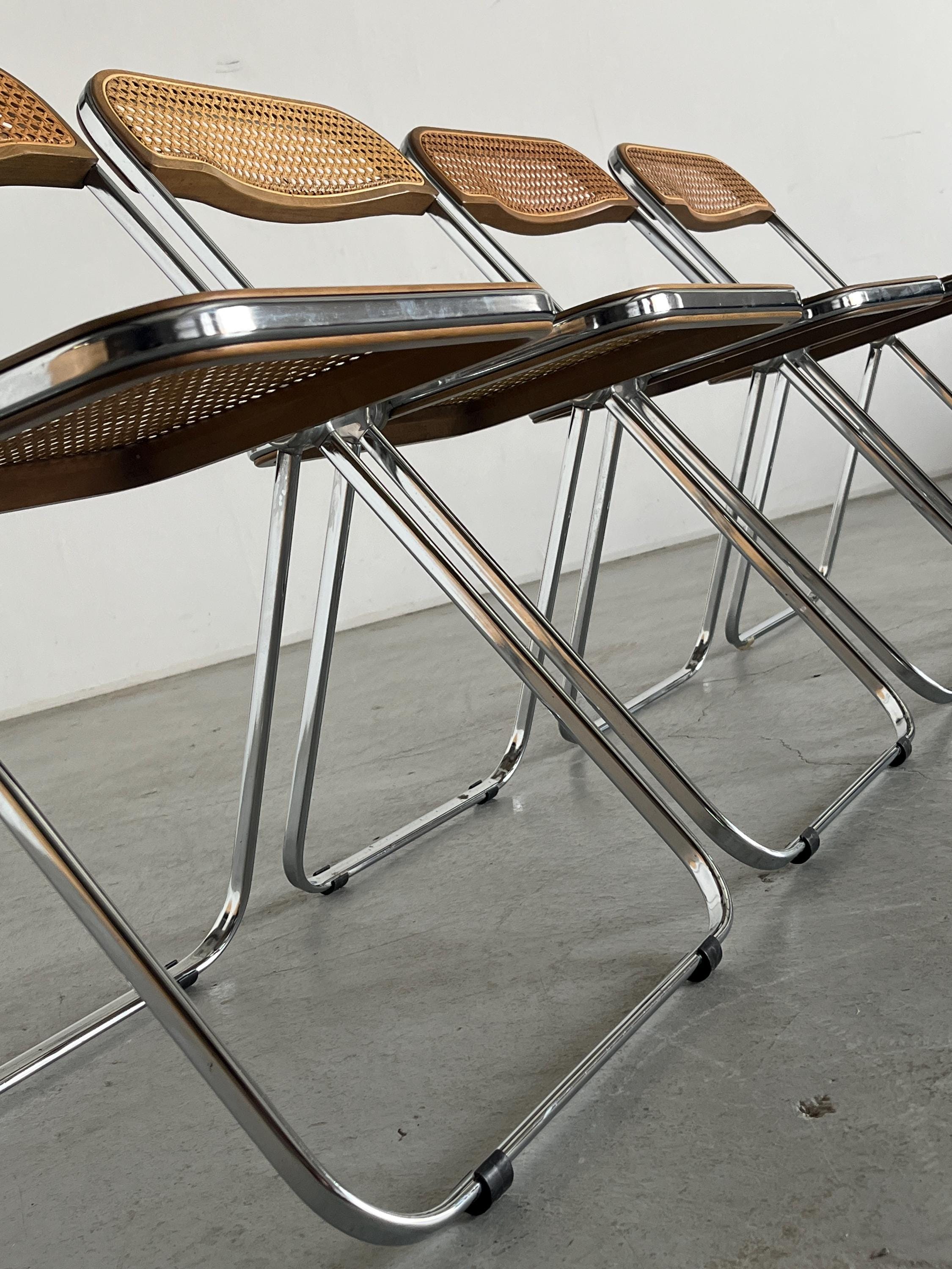 Rare Cane 'Plia' Chairs by Giancarlo Piretti for Anonima Castelli