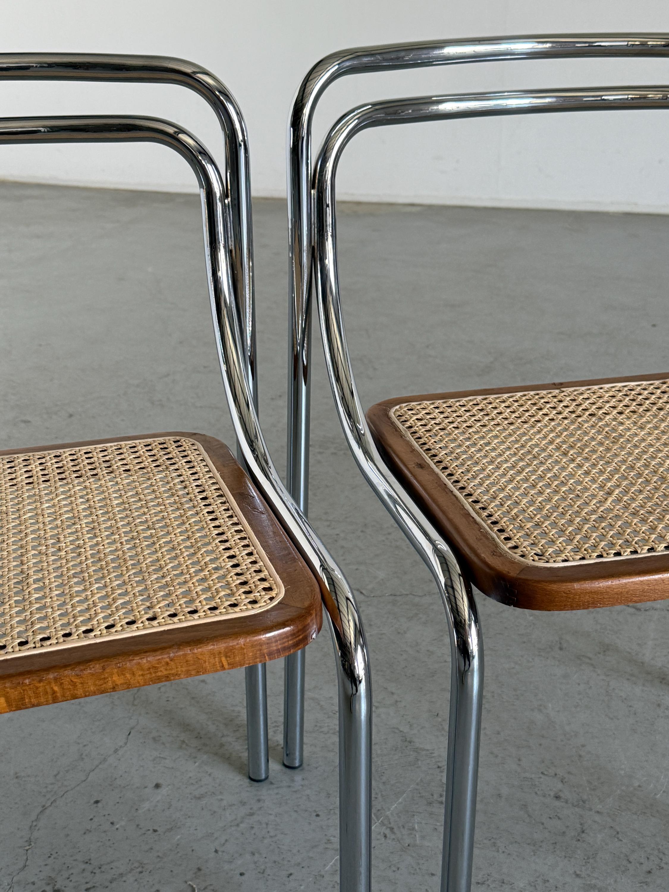Bauhaus Style Dining Chairs in Cane and Chromed Steel