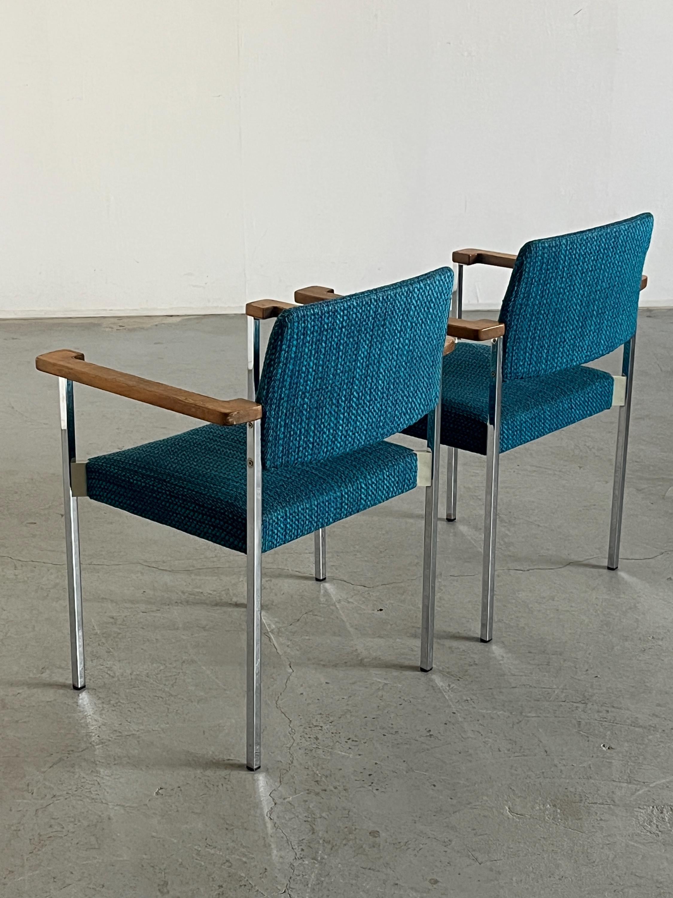 Mid-Century Modern Stackable Chrome Upholstered Side Armchairs