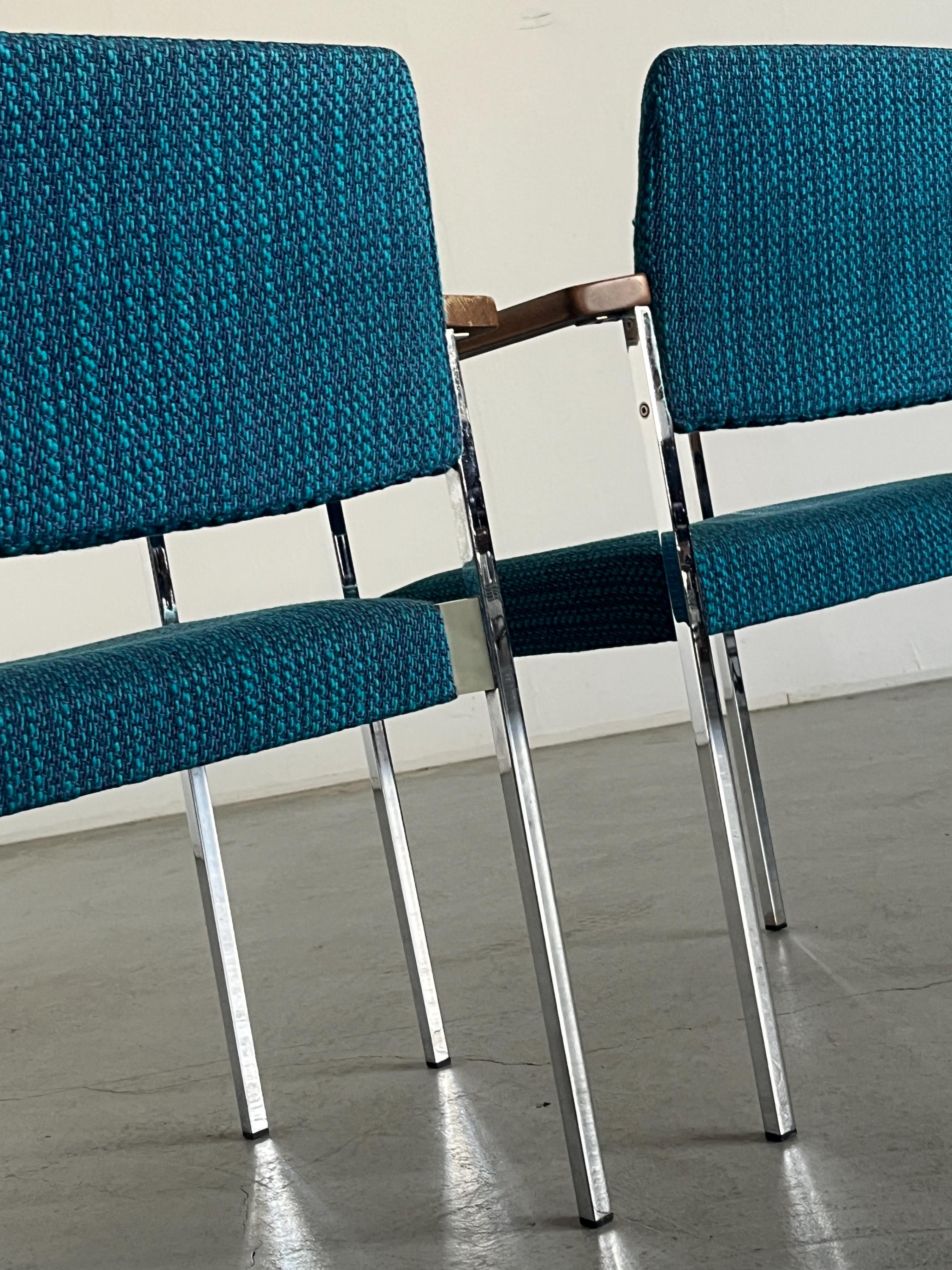 Mid-Century Modern Stackable Chrome Upholstered Side Armchairs